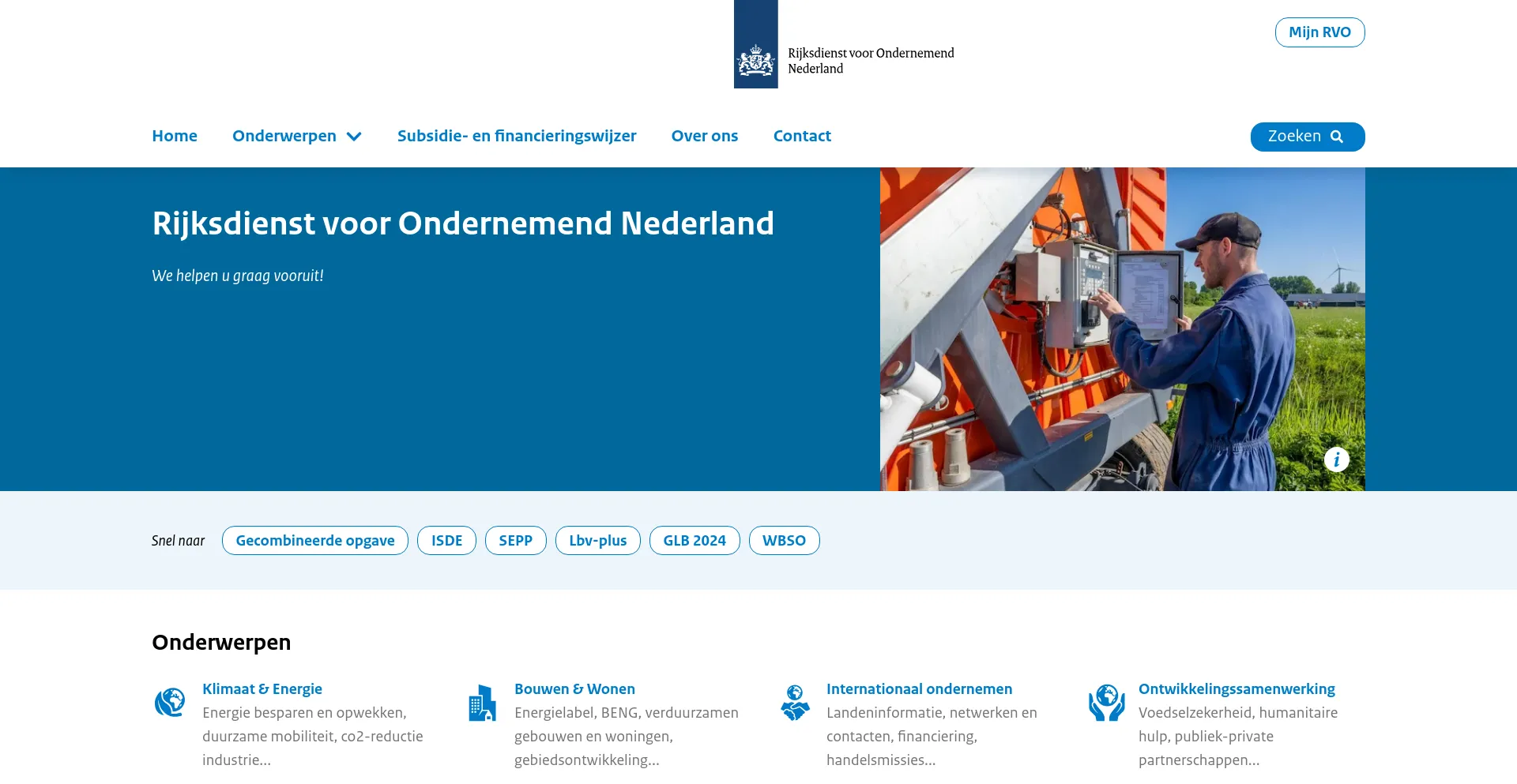 Screenshot of rvo.nl homepage