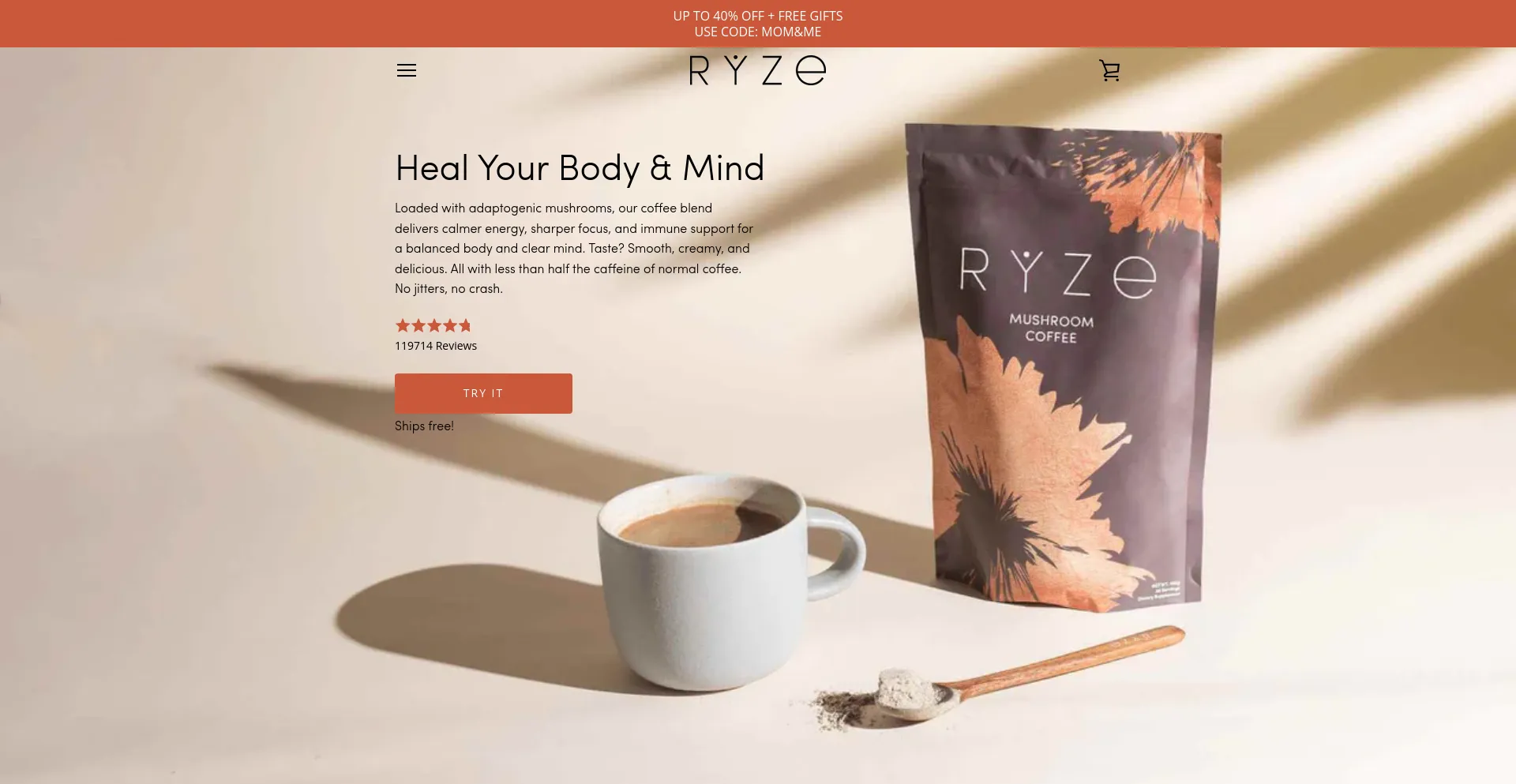 Screenshot of ryzesuperfoods.com homepage