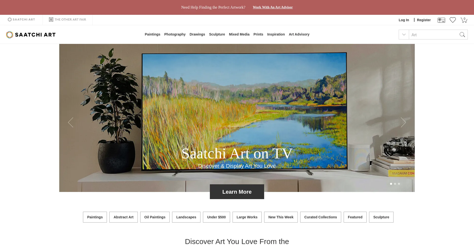 Screenshot of saatchiart.com homepage