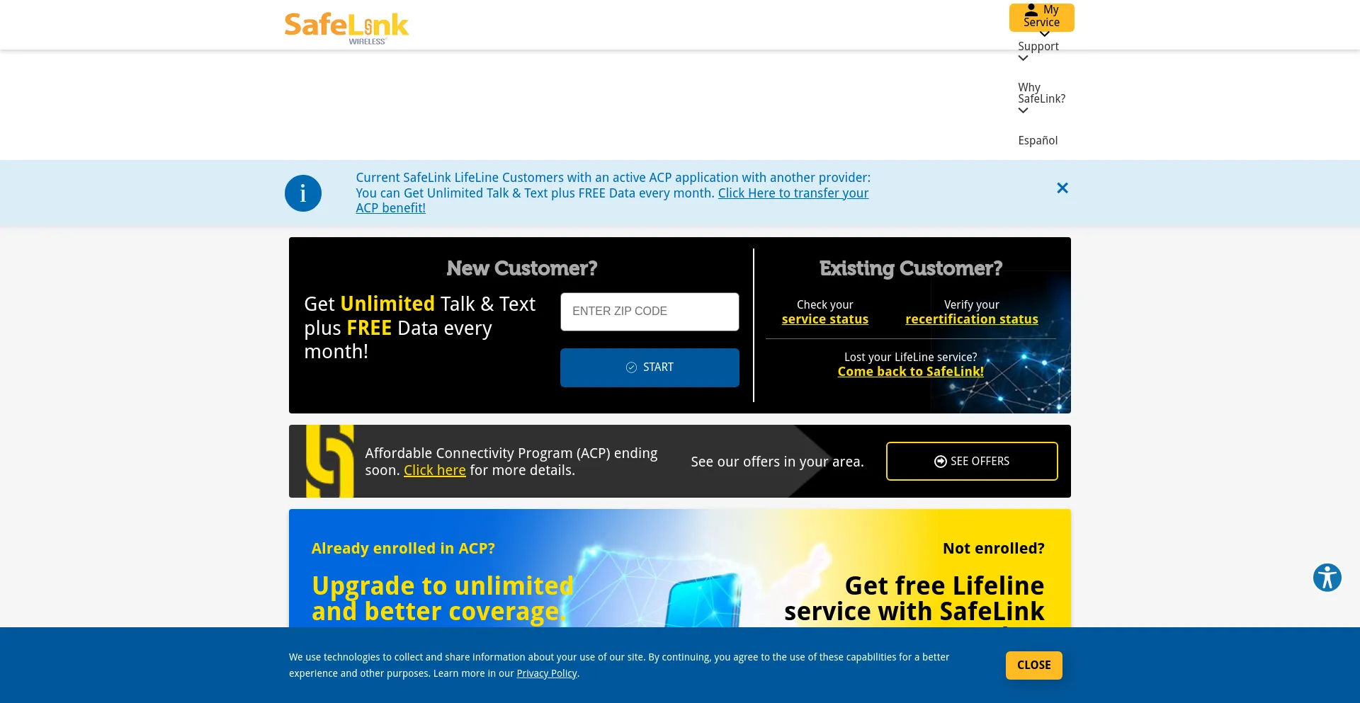 Screenshot of safelinkwireless.com homepage