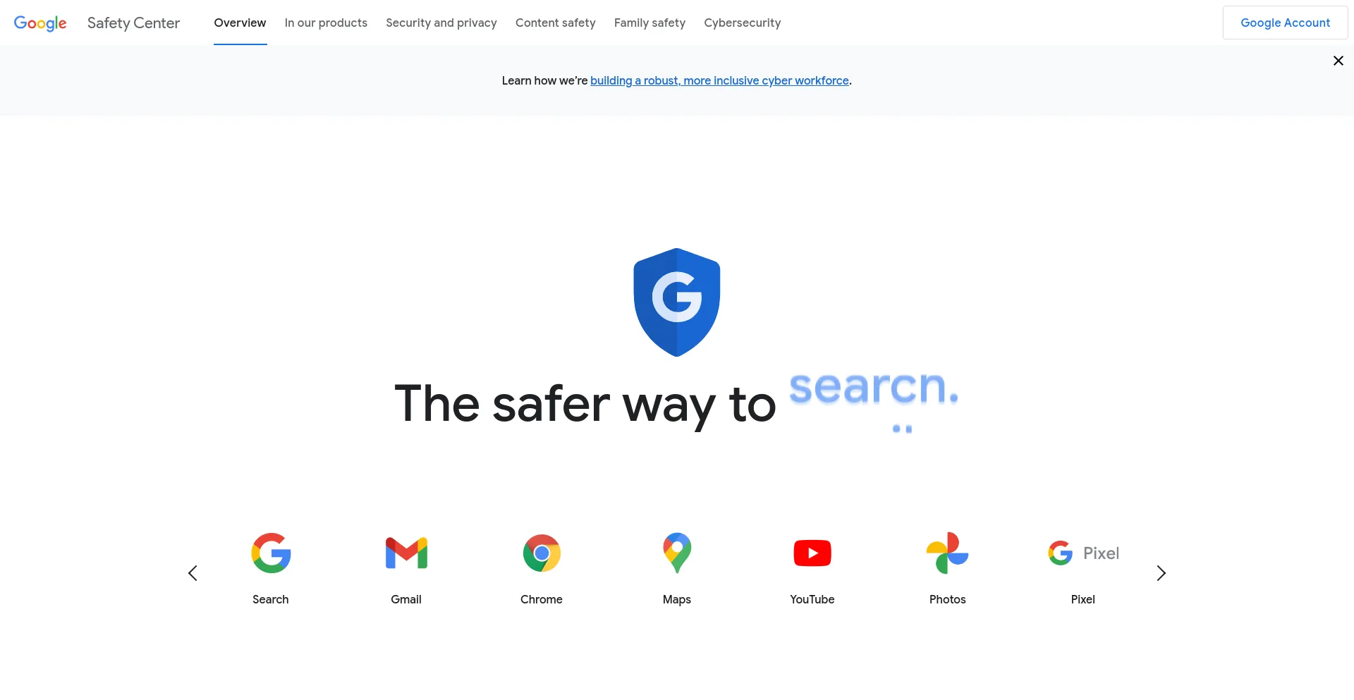 Screenshot of safety.google homepage