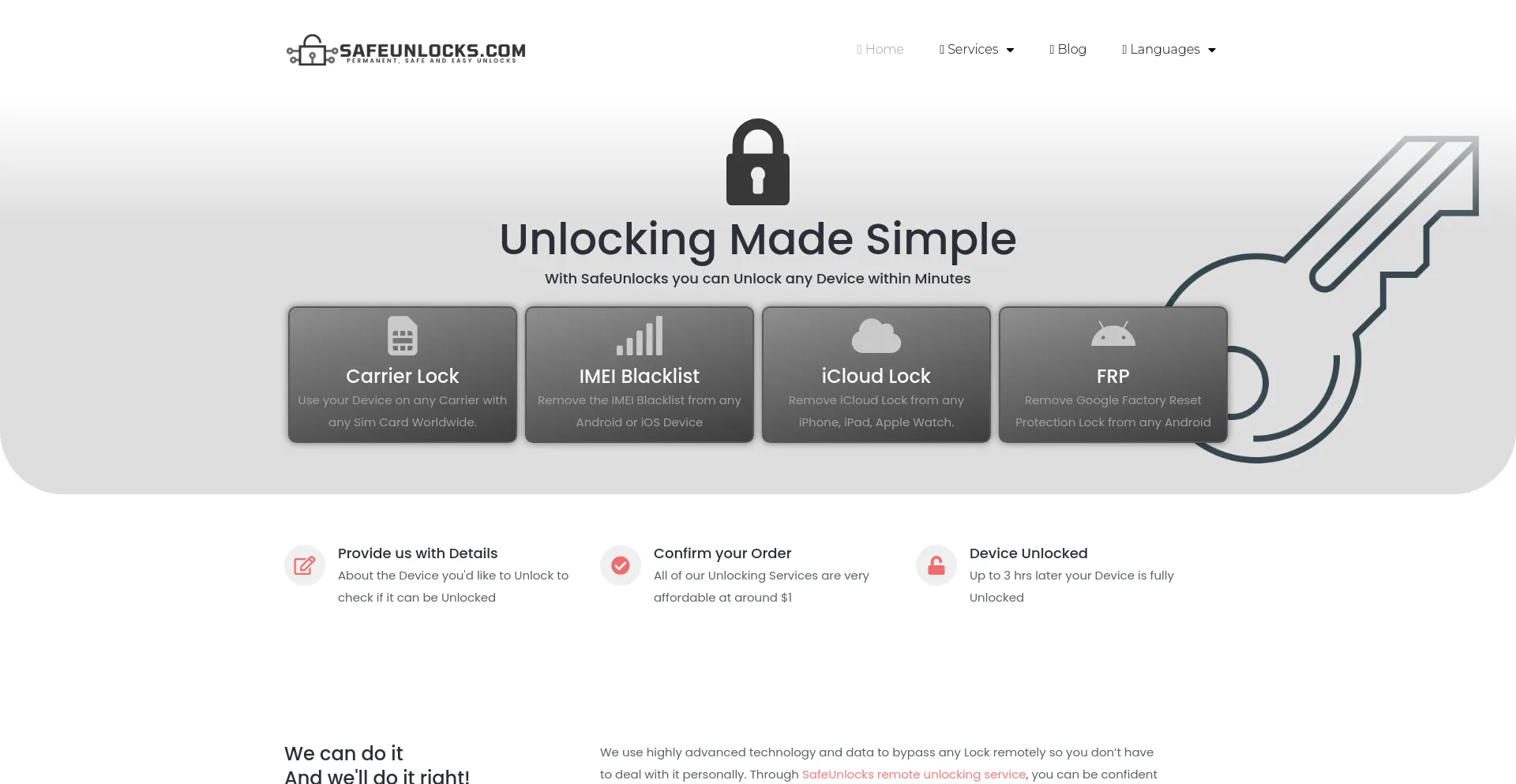 Screenshot of safeunlocks.com homepage