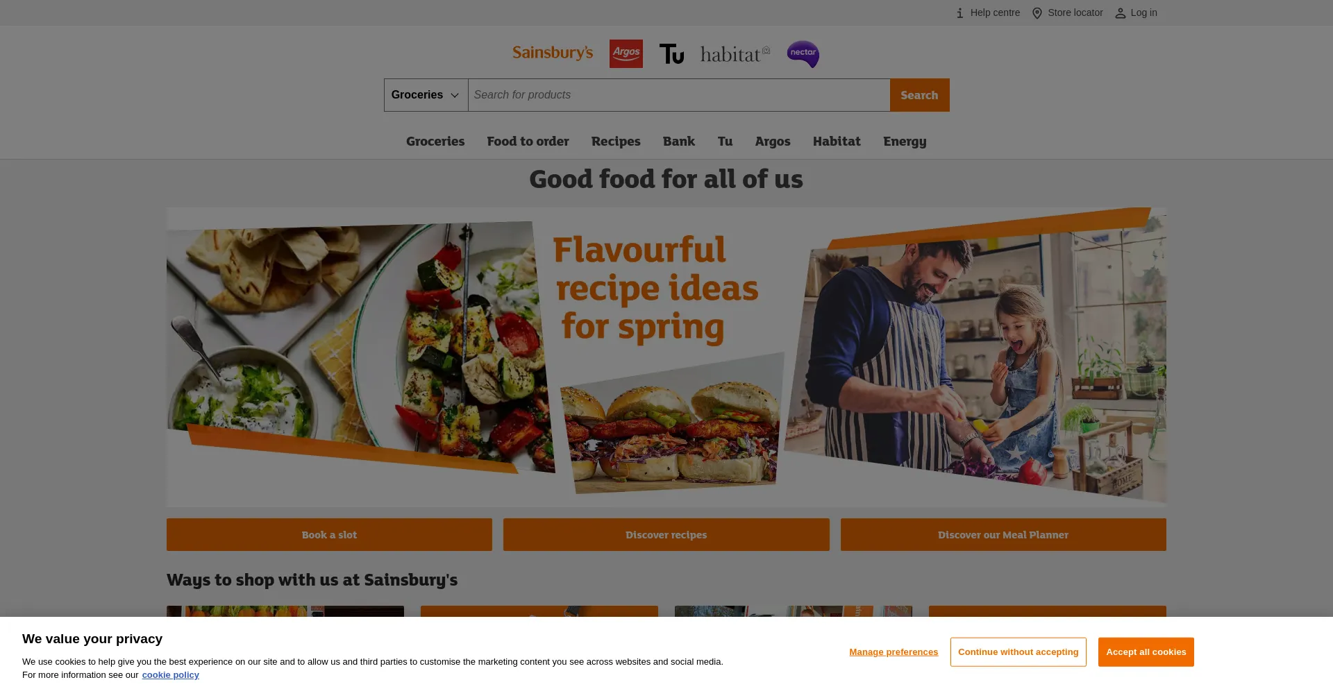 Screenshot of sainsburys.co.uk homepage