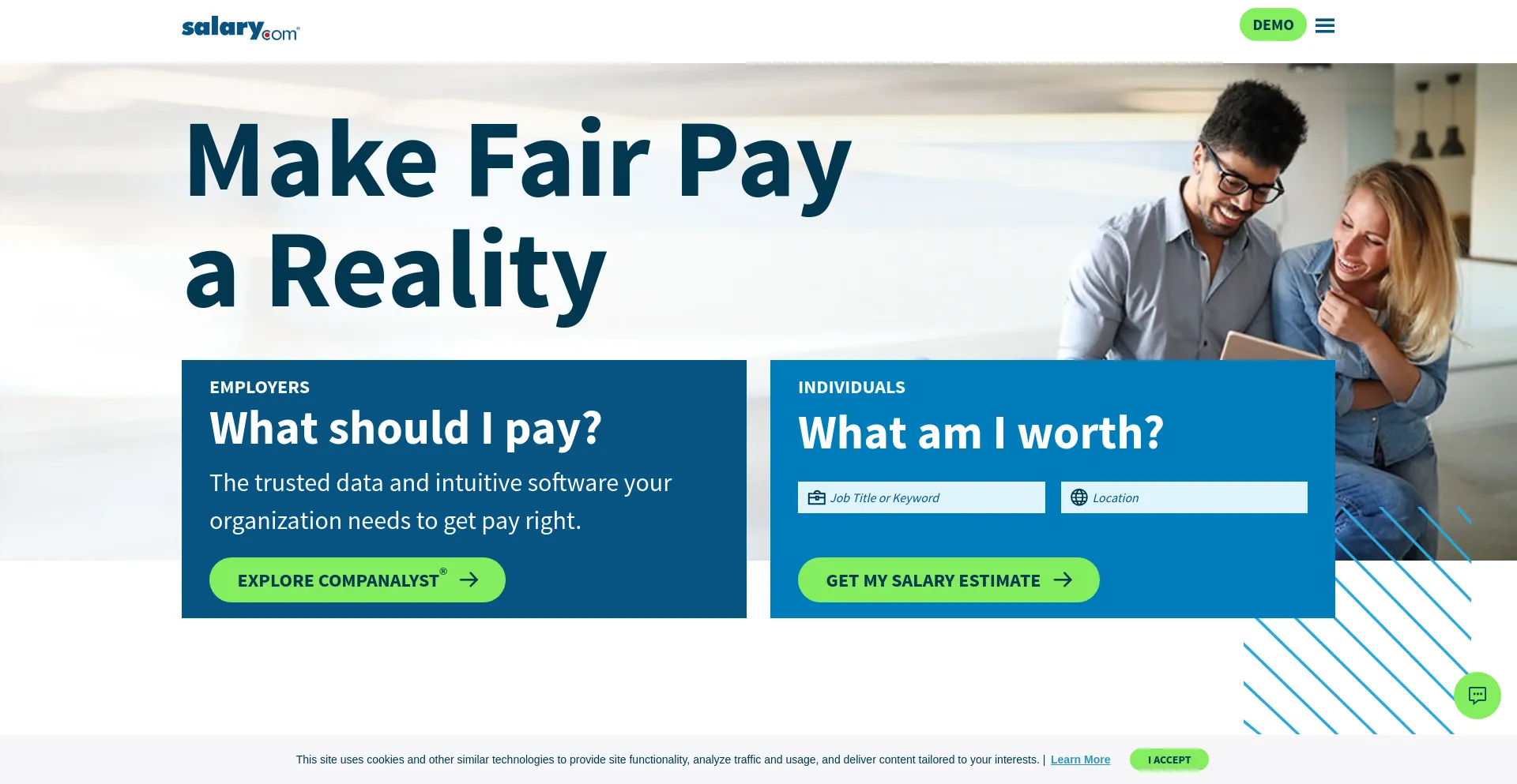 Screenshot of salary.com homepage