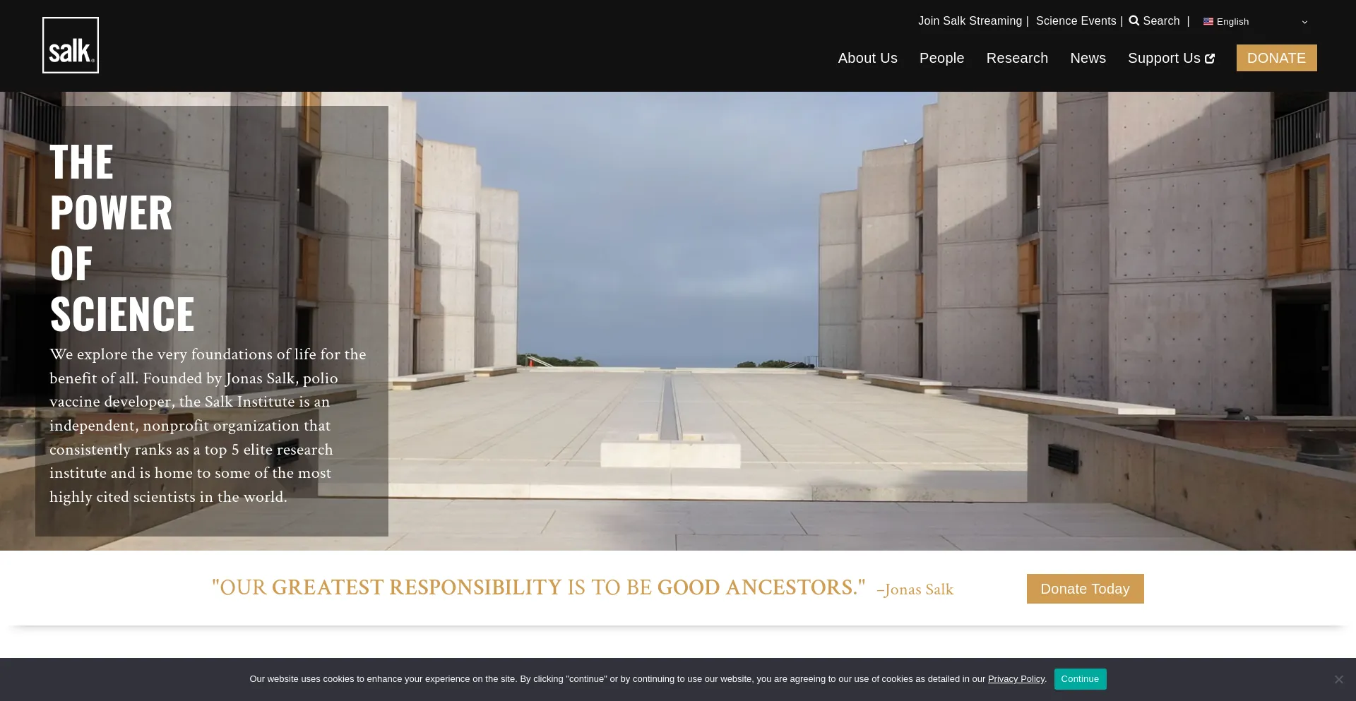 Screenshot of salk.edu homepage