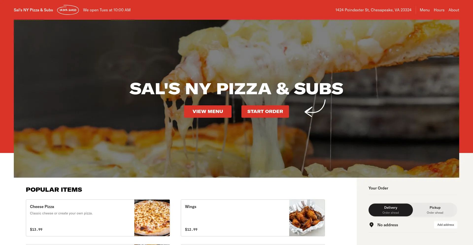 Screenshot of salsnypizzapoindexterst.com homepage