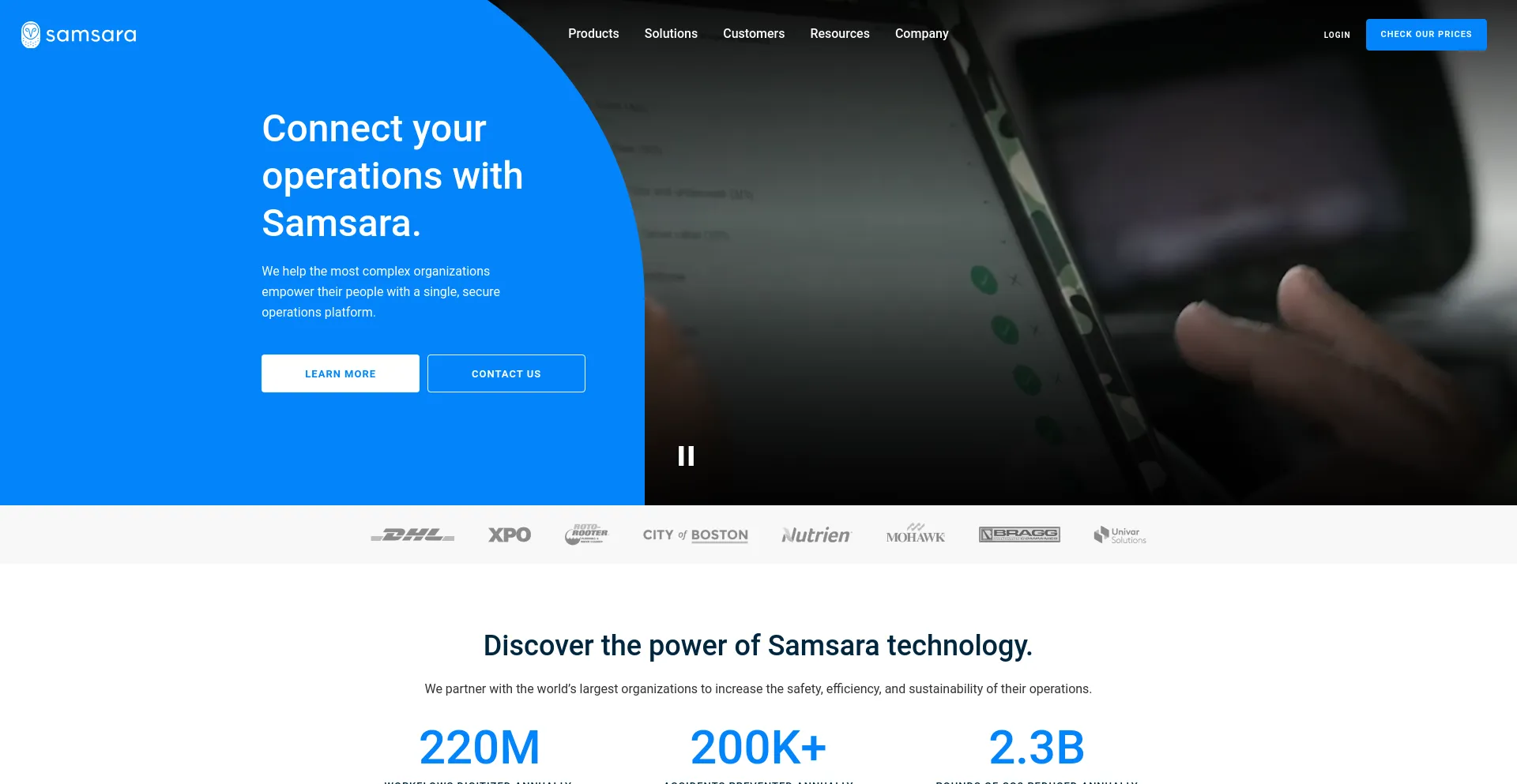 Screenshot of samsara.com homepage