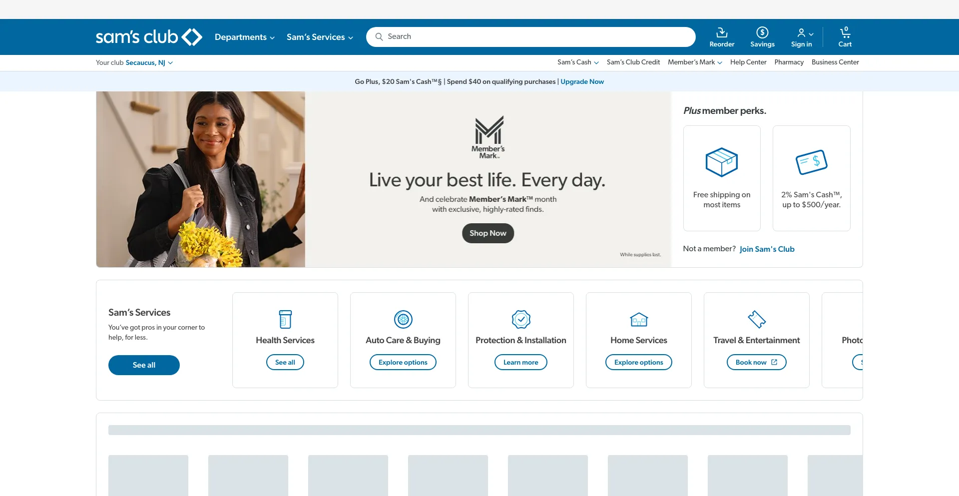 Screenshot of samsclub.com homepage