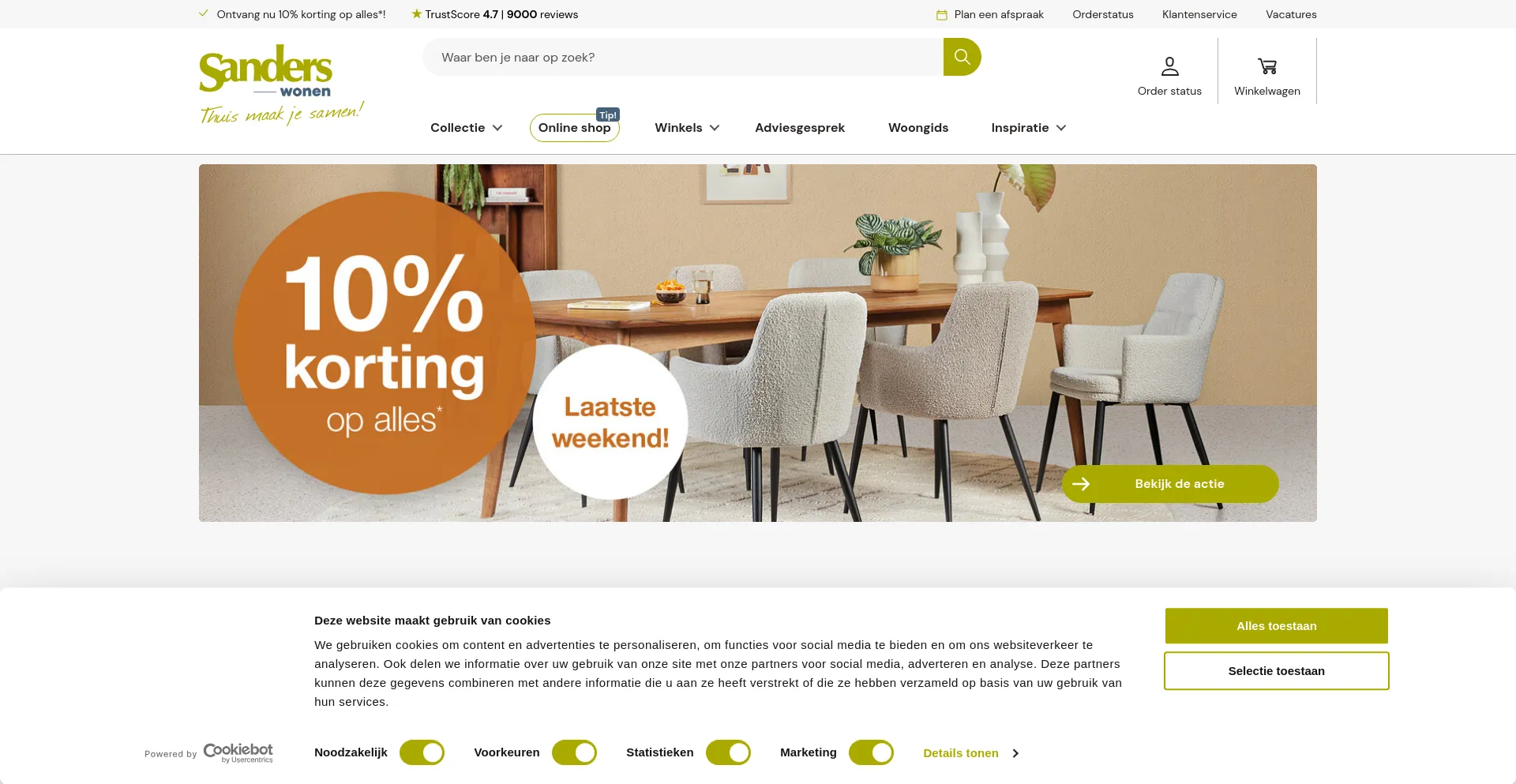 Screenshot of sanderswonen.nl homepage