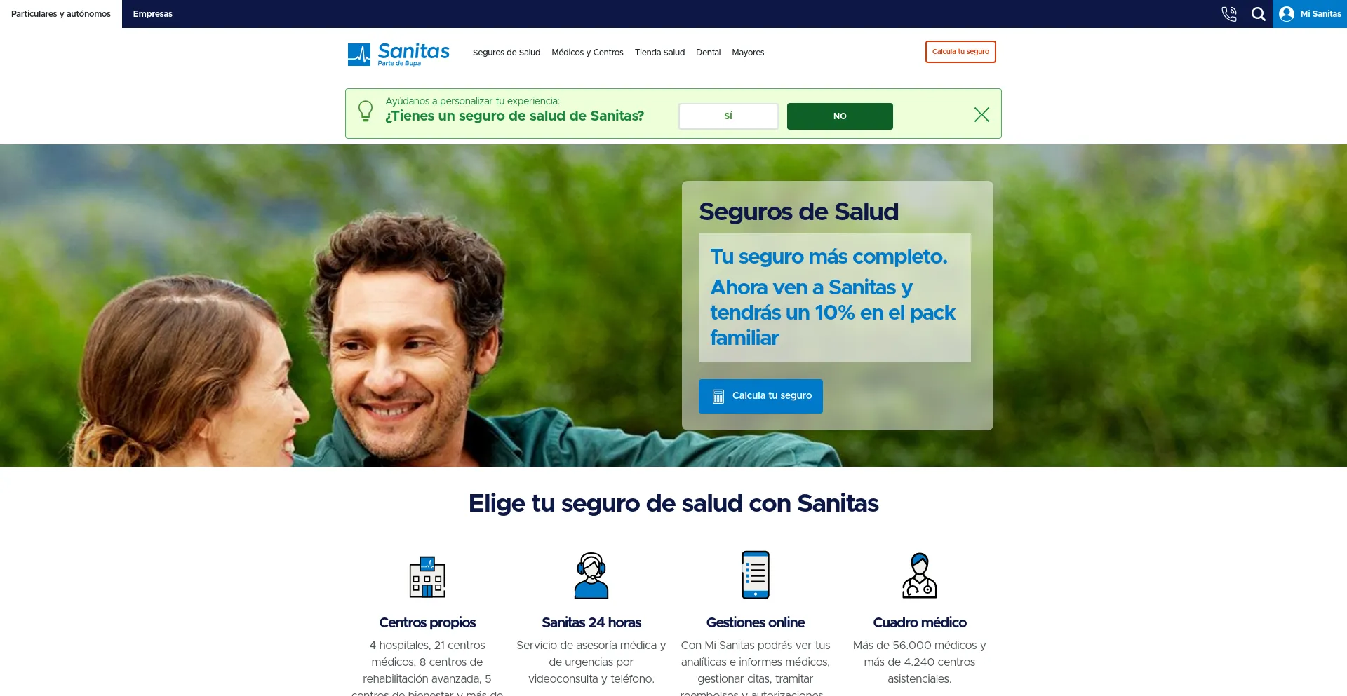 Screenshot of sanitas.es homepage