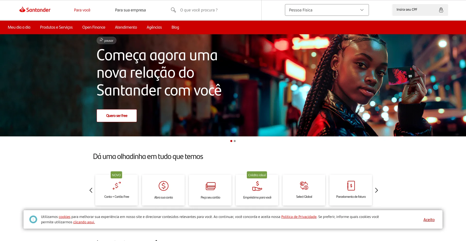 Screenshot of santander.com.br homepage