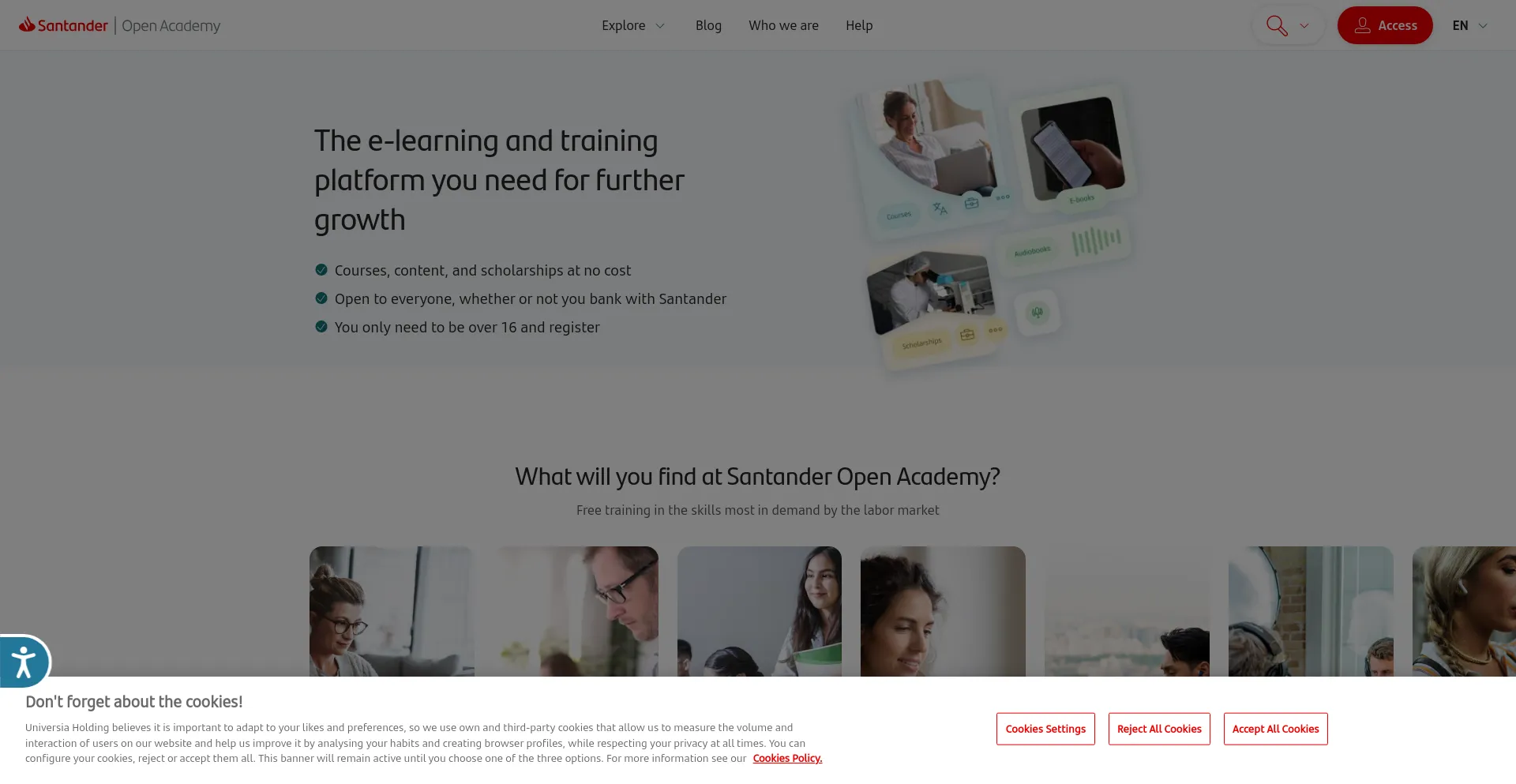 Screenshot of santanderopenacademy.com homepage