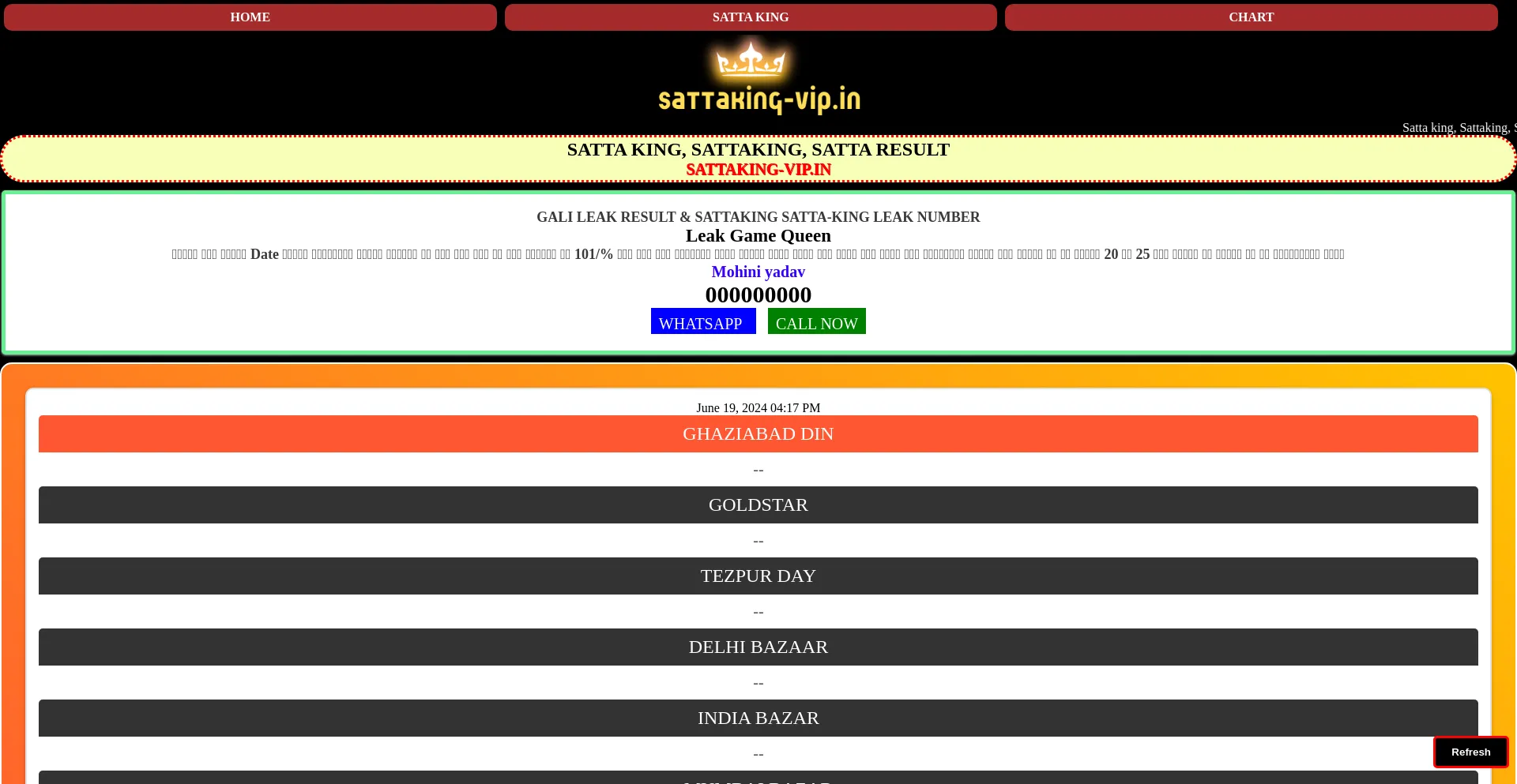 Screenshot of sattaking-vip.in homepage