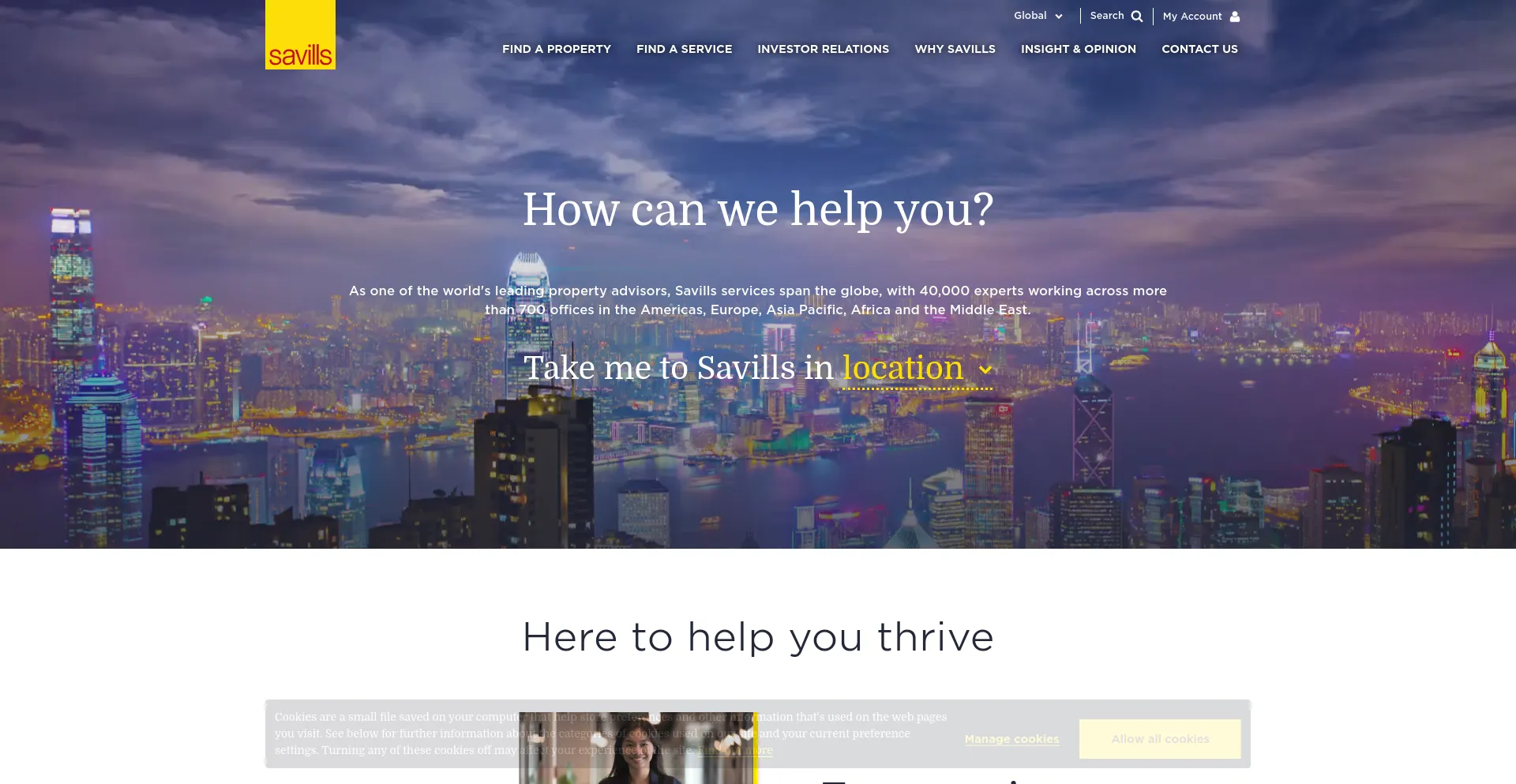 Screenshot of savills.com homepage