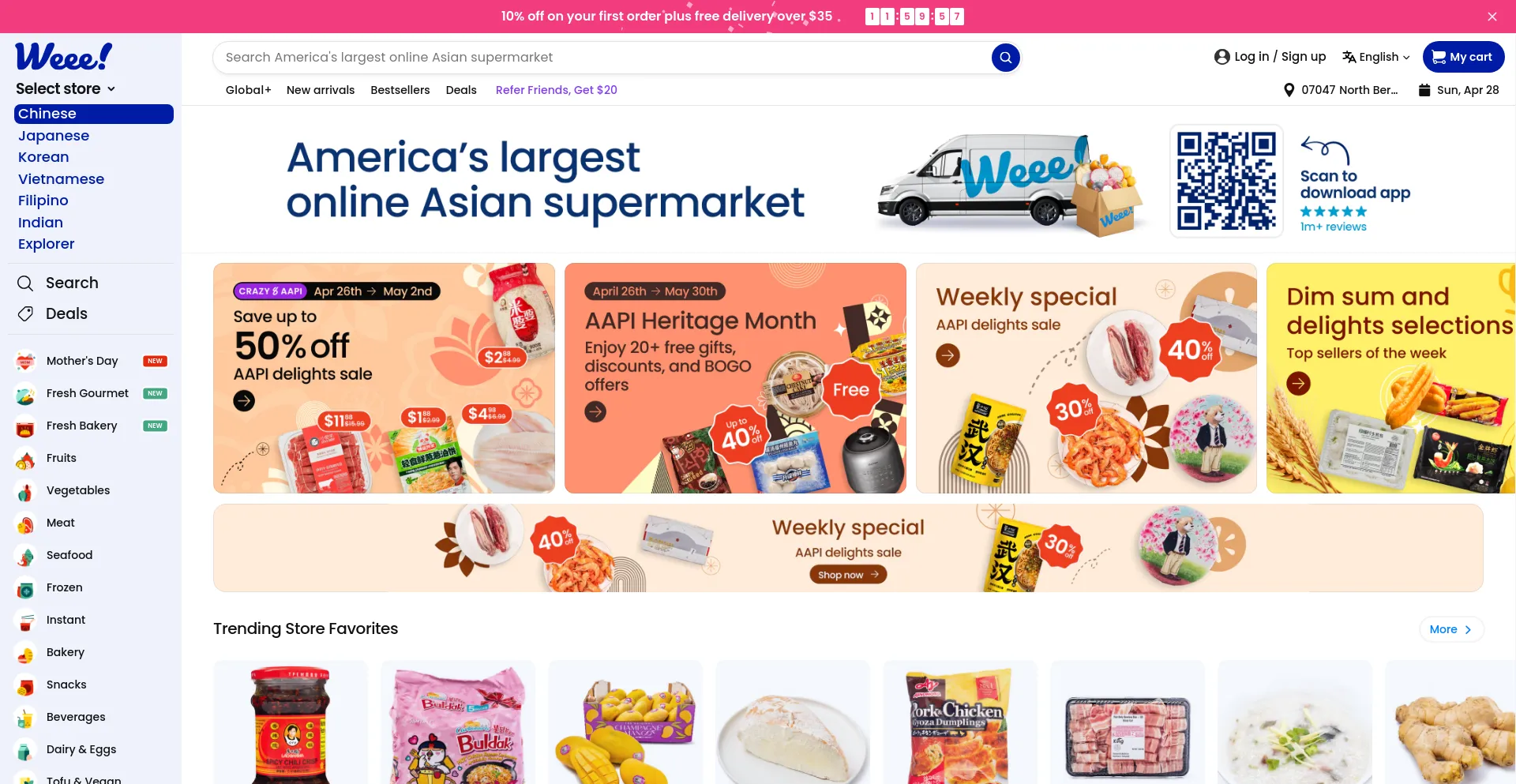 Screenshot of sayweee.com homepage