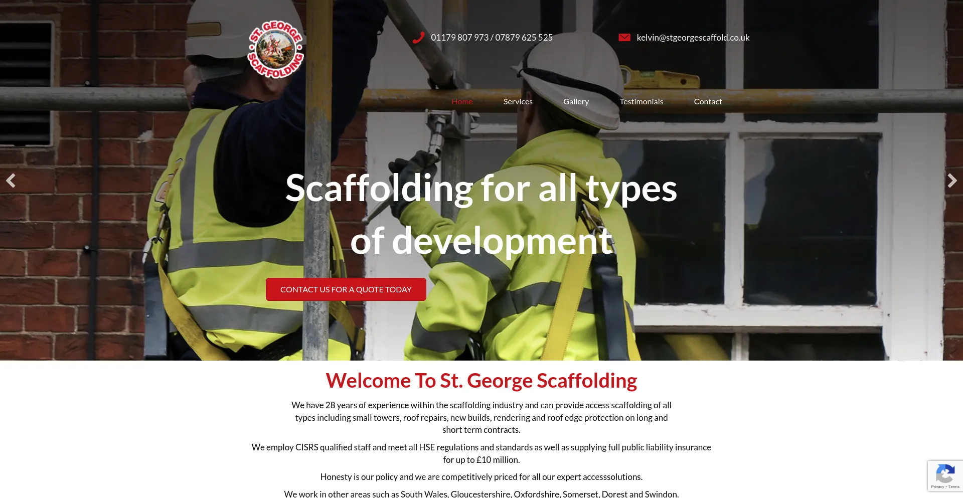 Screenshot of scaffoldersbristol.com homepage