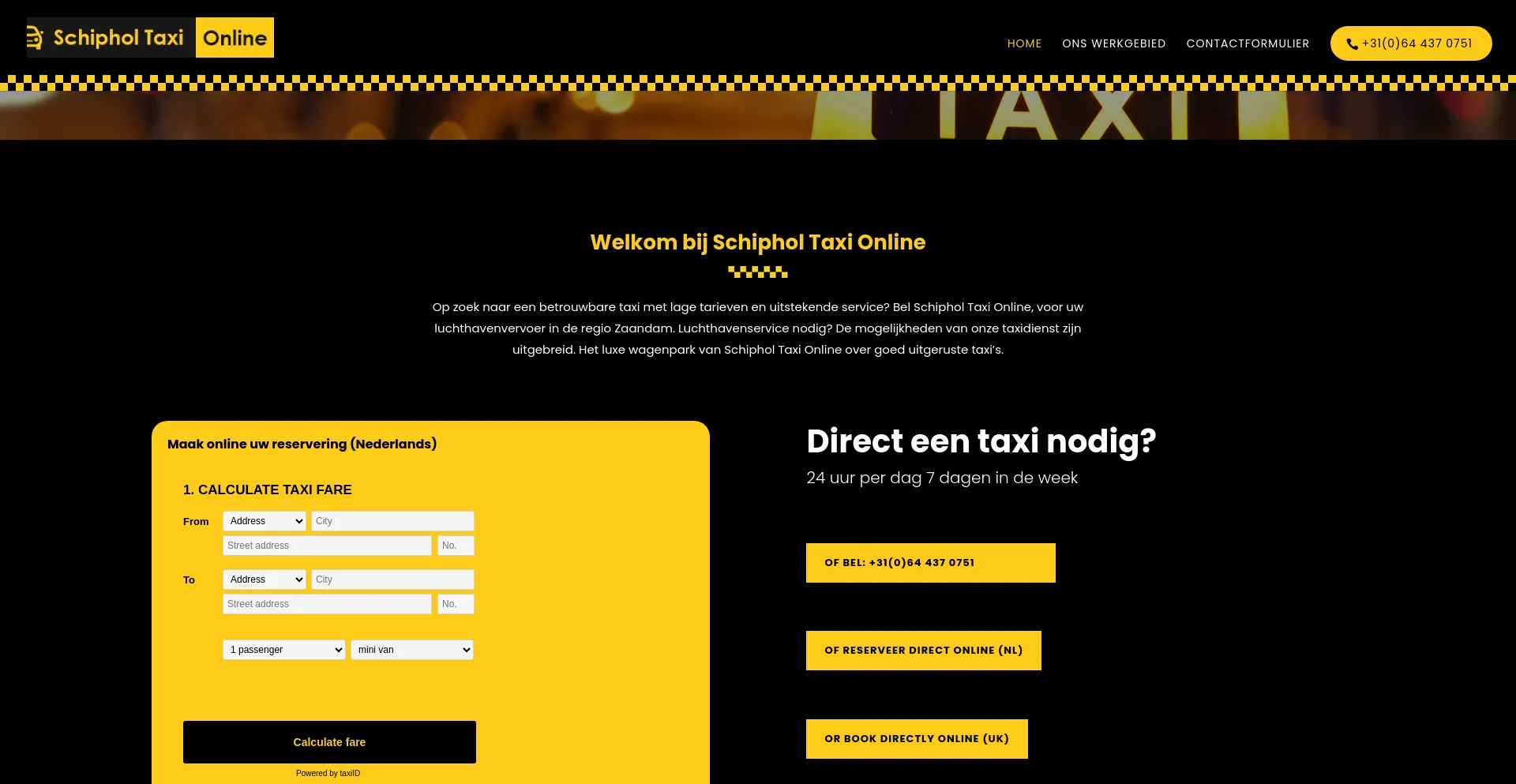 Screenshot of schipholtaxi.online homepage