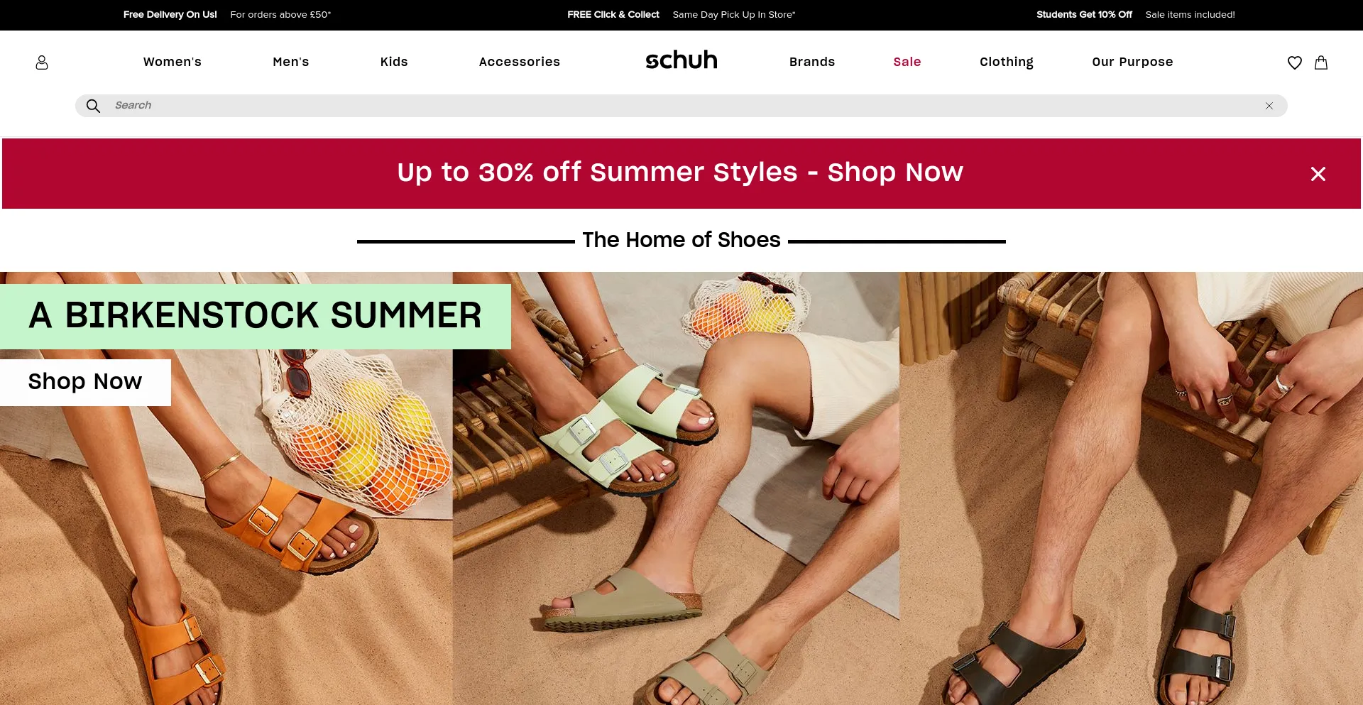 Screenshot of schuh.co.uk homepage