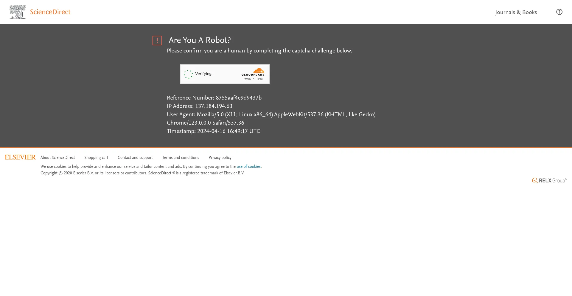 Screenshot of sciencedirect.com homepage