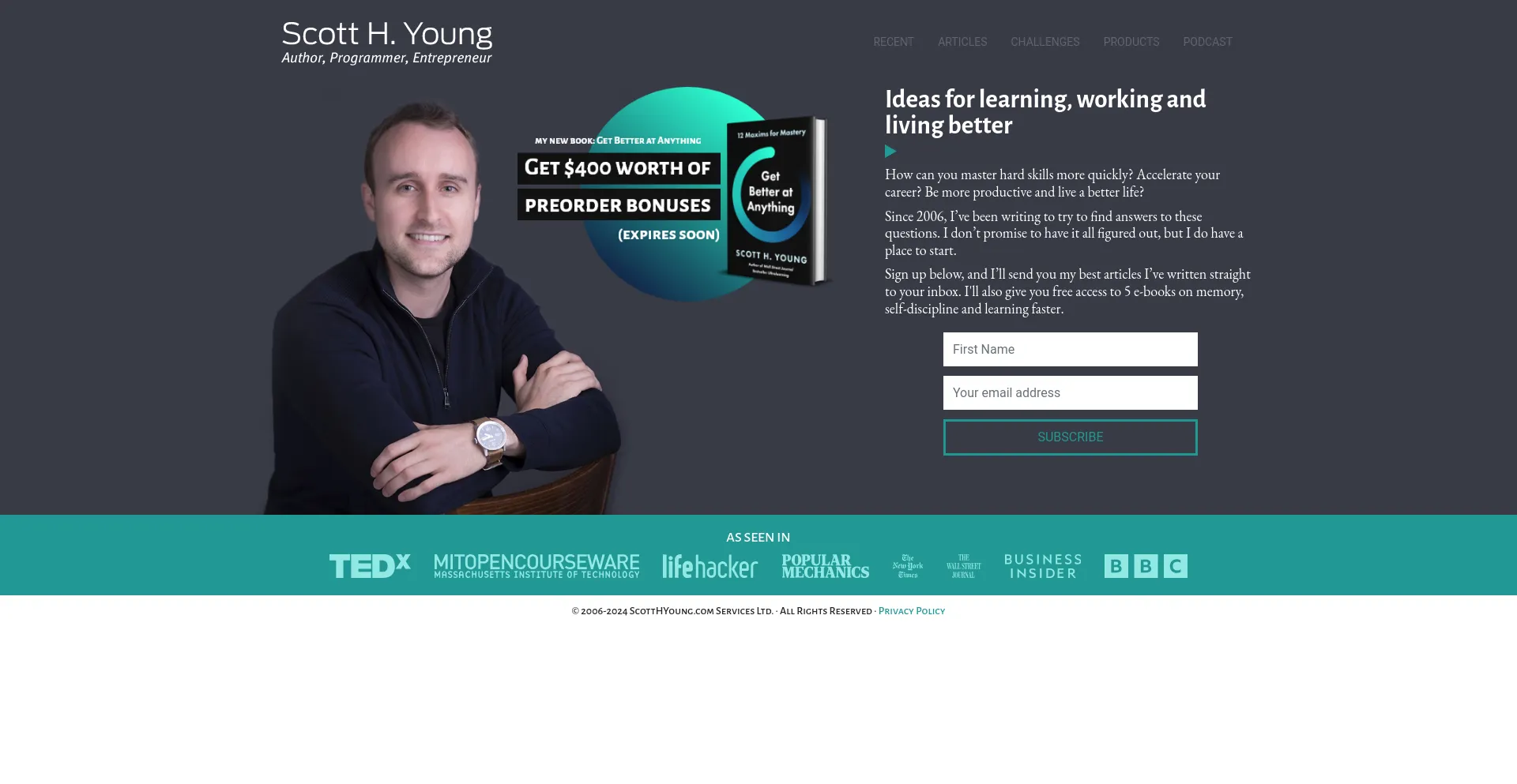 Screenshot of scotthyoung.com homepage