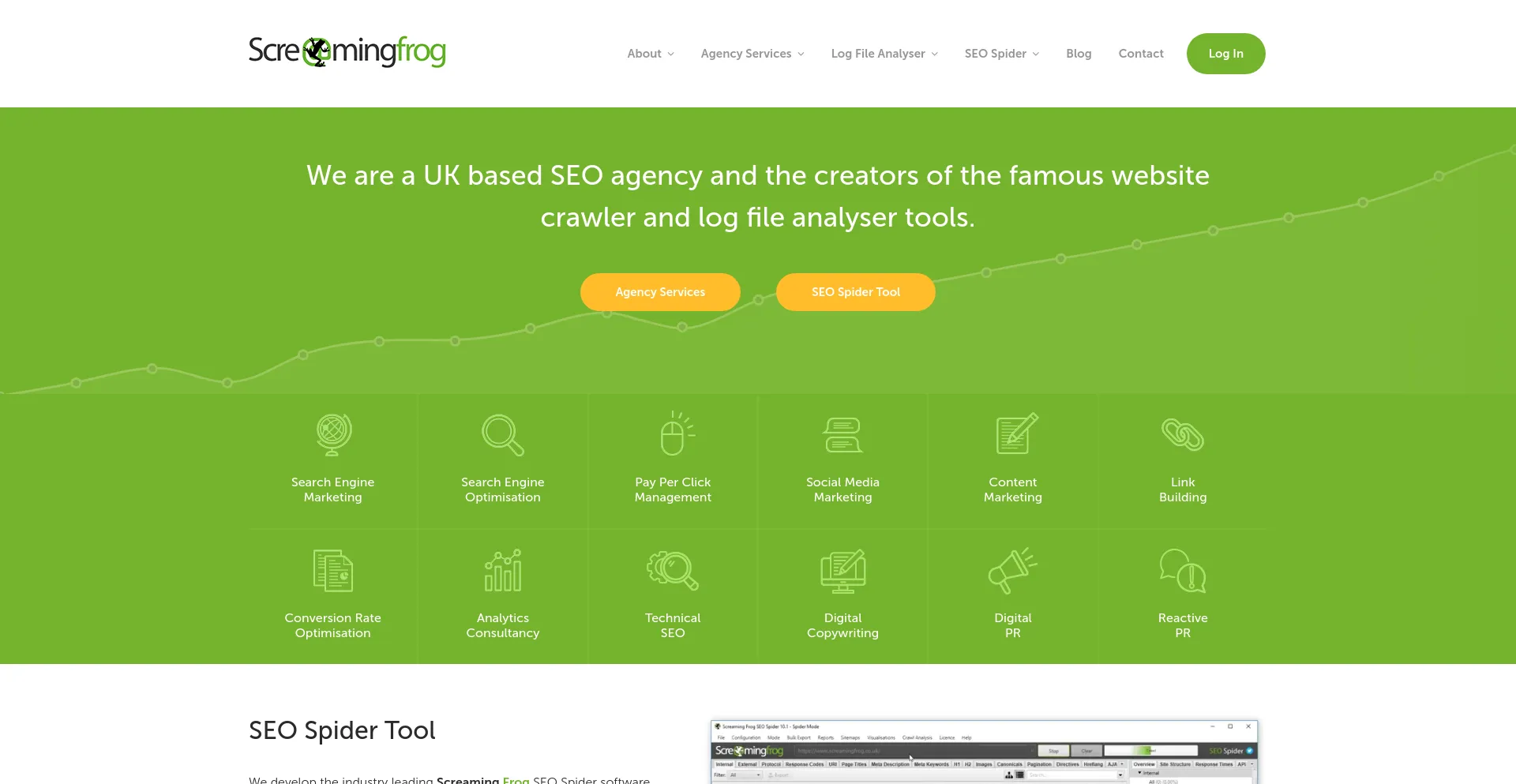 Screenshot of screamingfrog.co.uk homepage