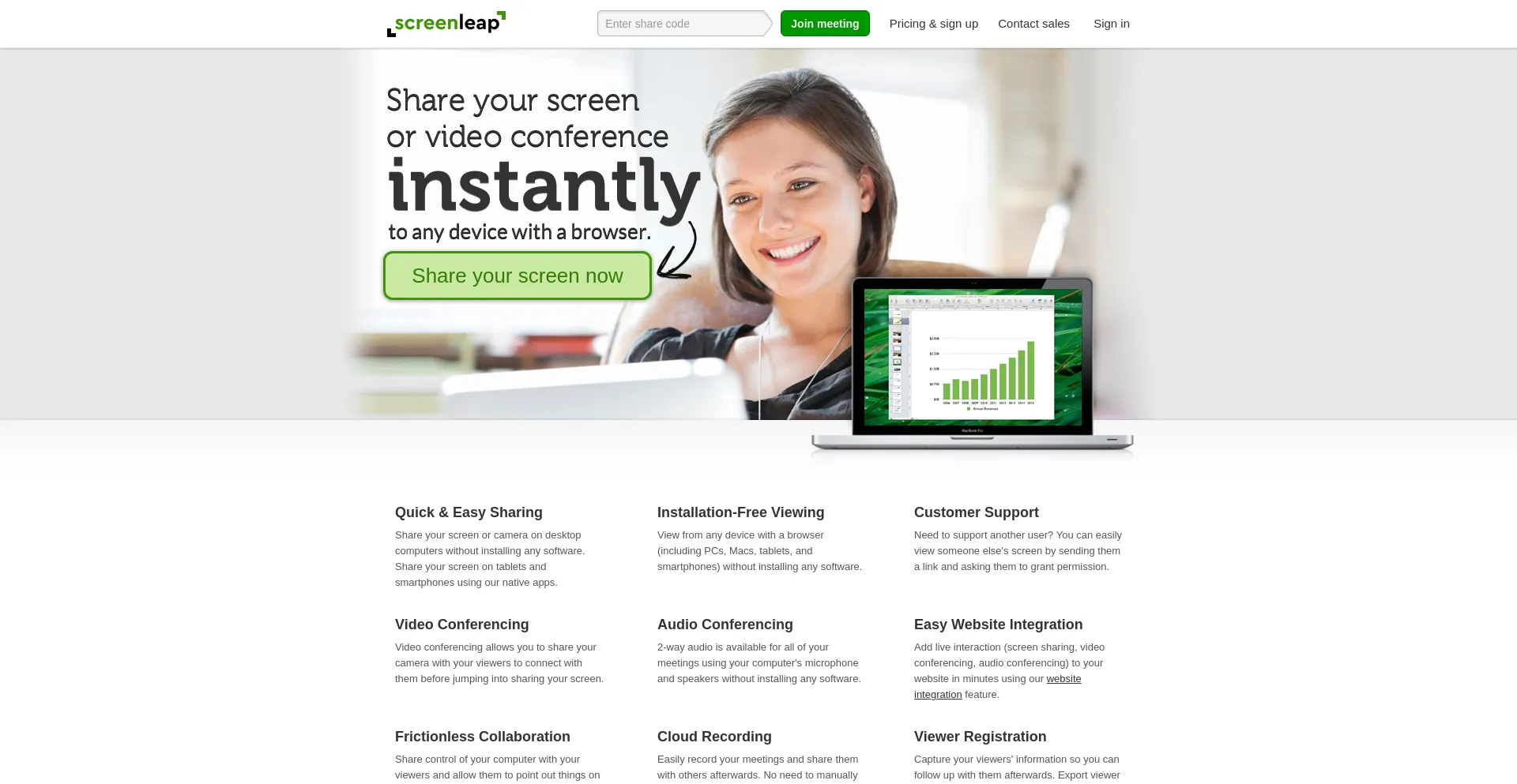 Screenshot of screenleap.com homepage