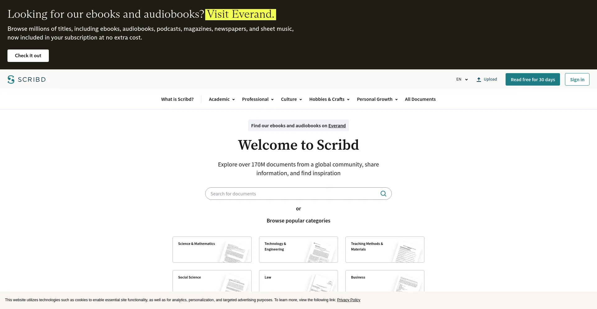 Screenshot of scribd.com homepage