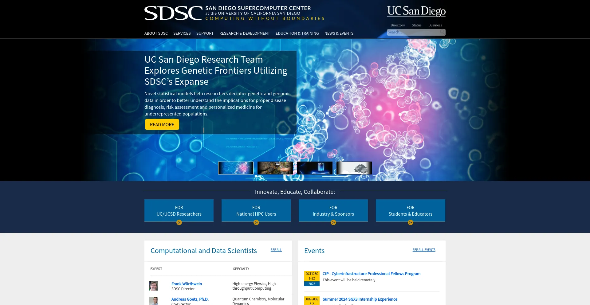 Screenshot of sdsc.edu homepage