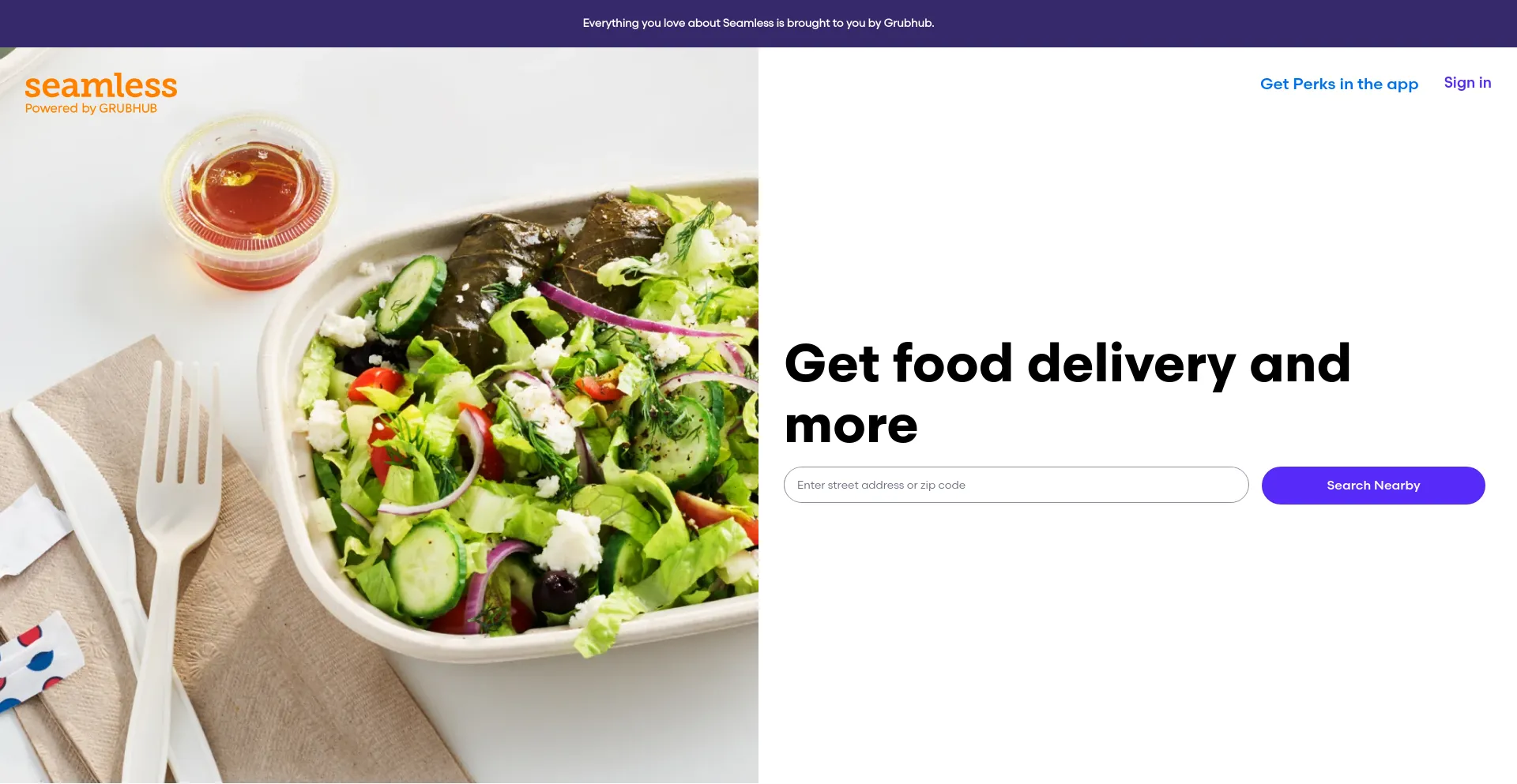 Screenshot of seamless.com homepage