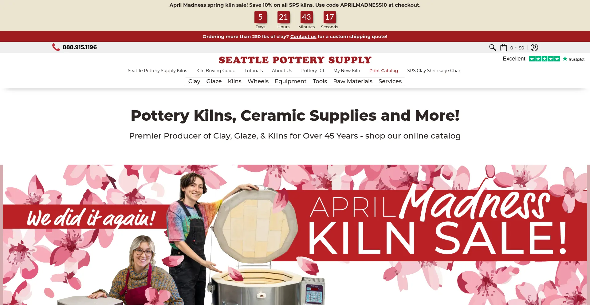 Screenshot of seattlepotterysupply.com homepage