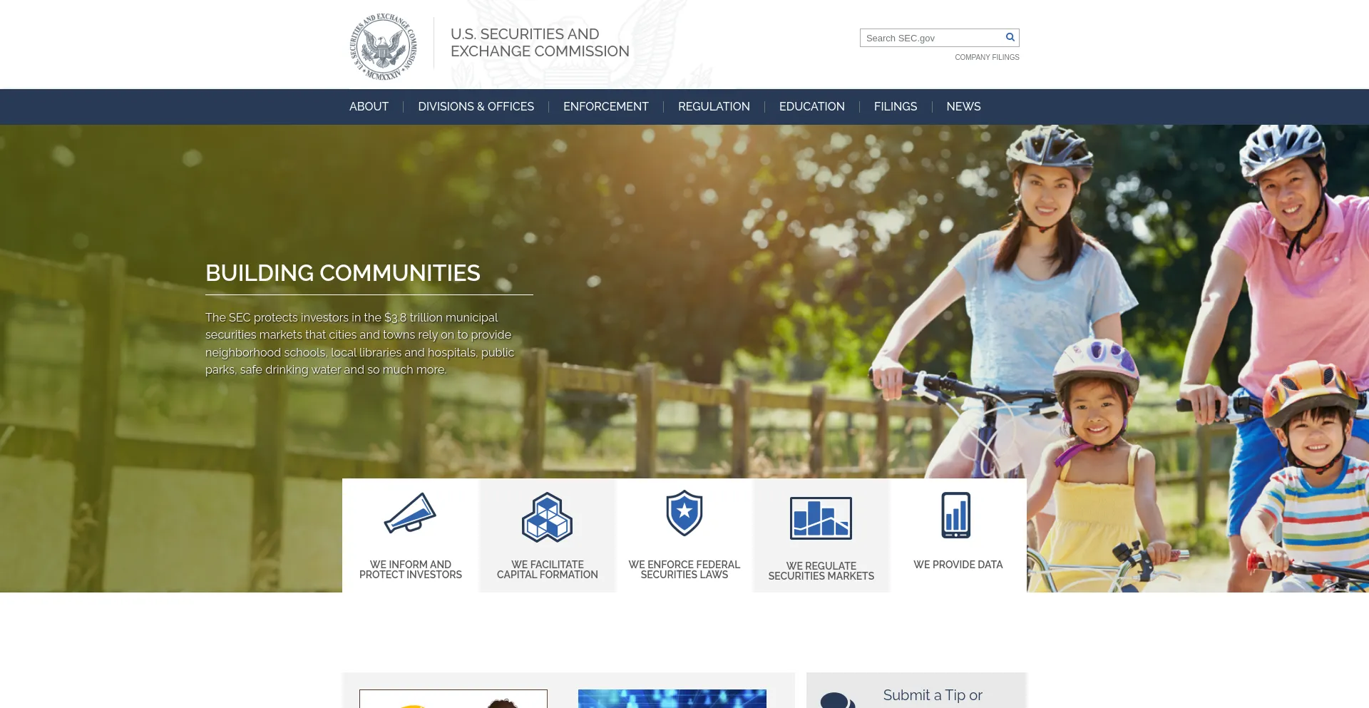 Screenshot of sec.gov homepage