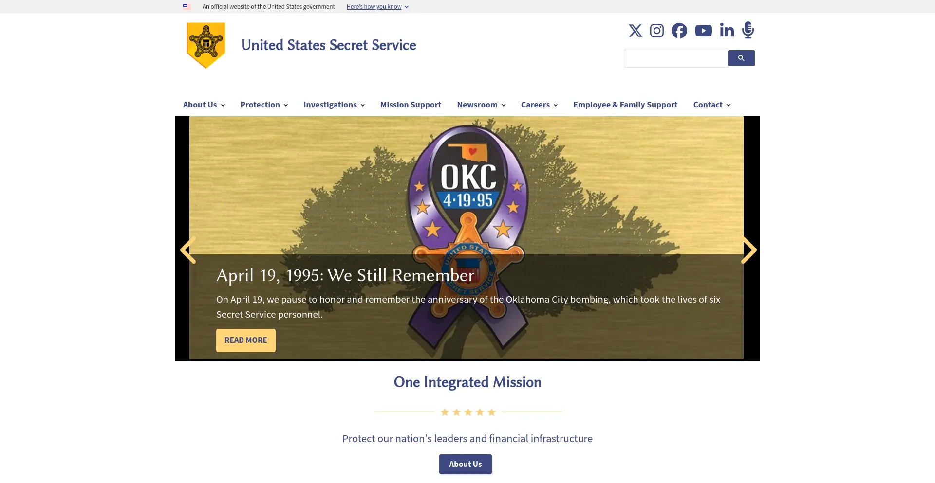 Screenshot of secretservice.gov homepage