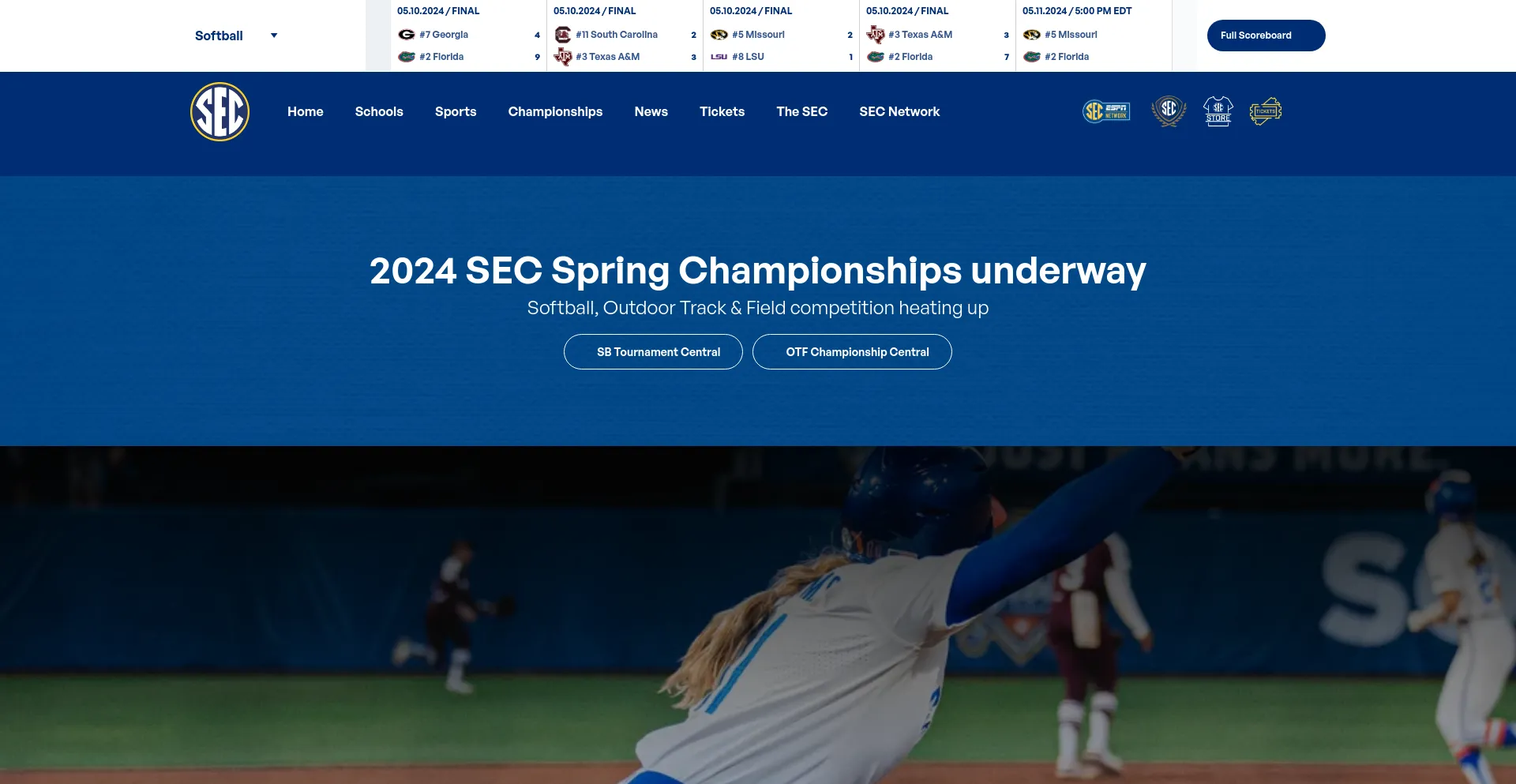 Screenshot of secsports.com homepage