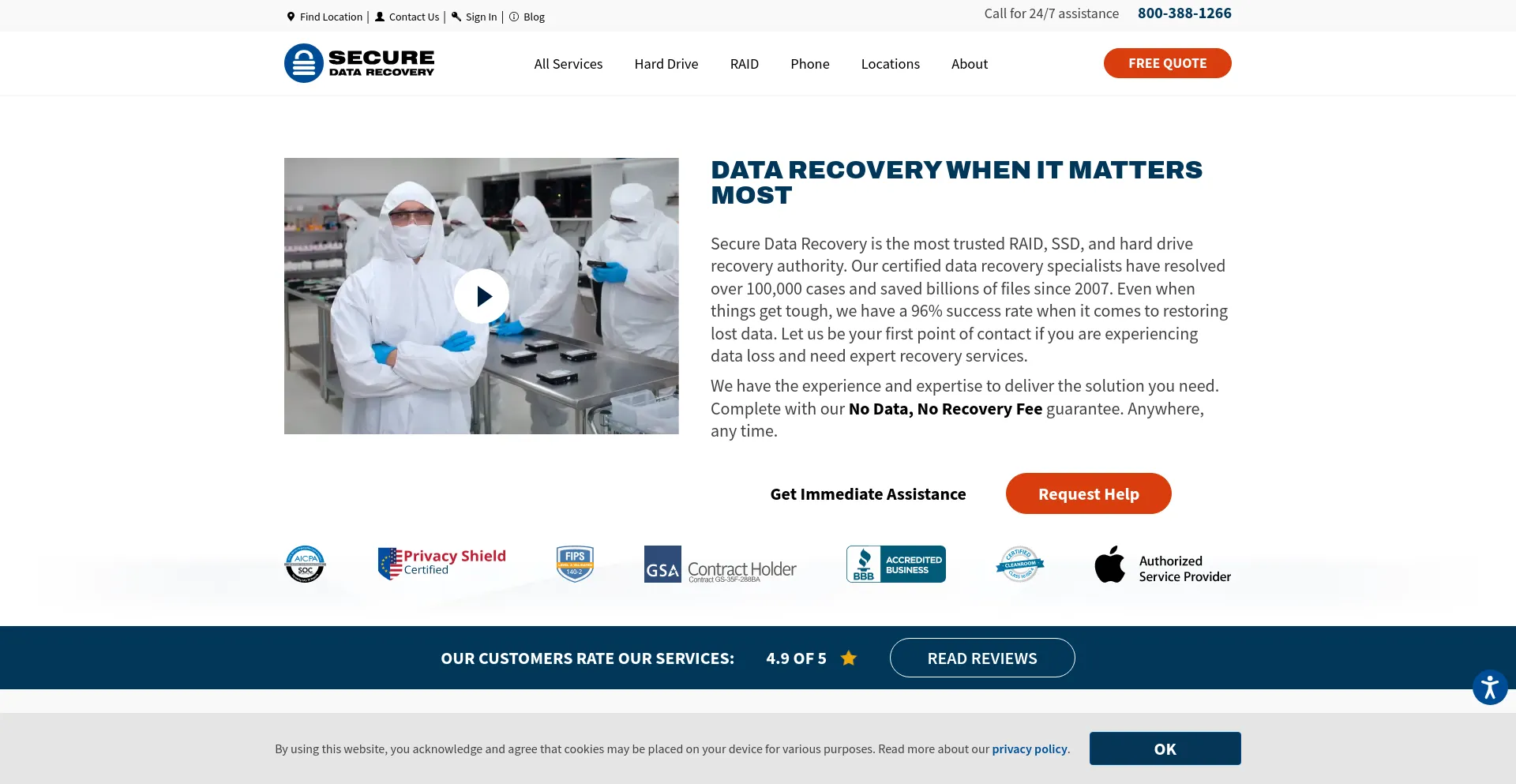 Screenshot of securedatarecovery.com homepage