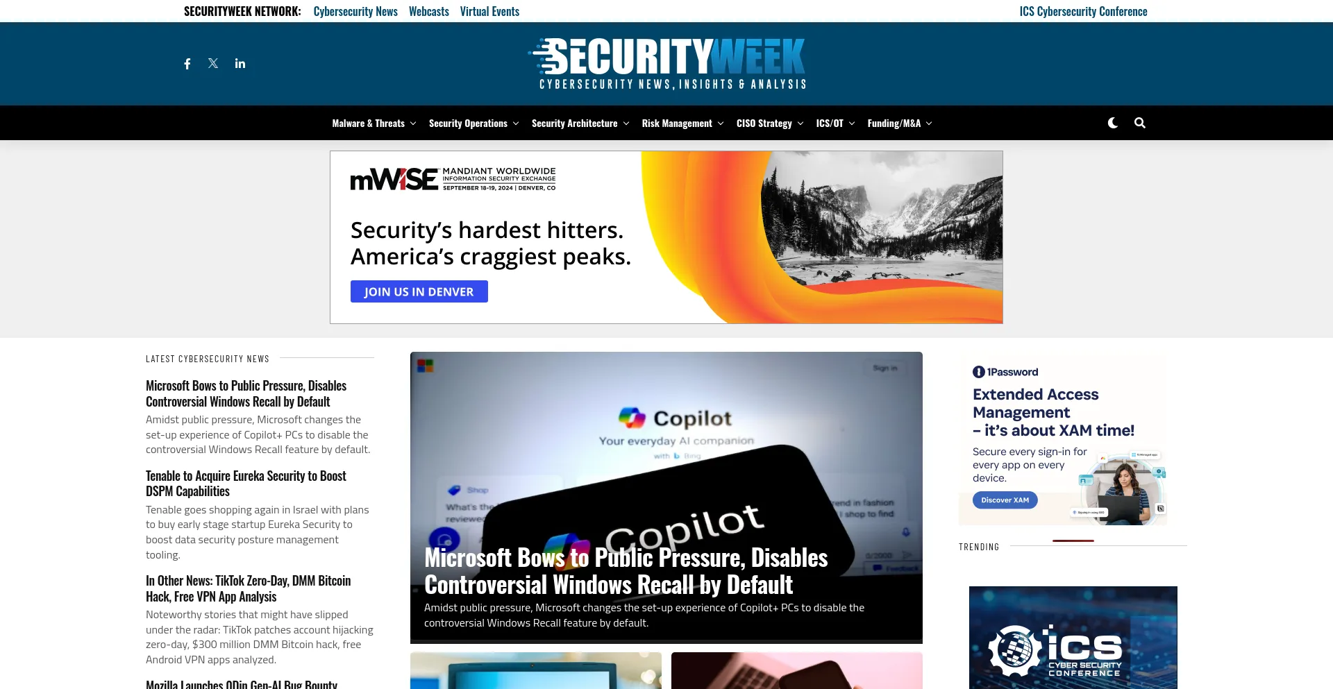 Screenshot of securityweek.com homepage