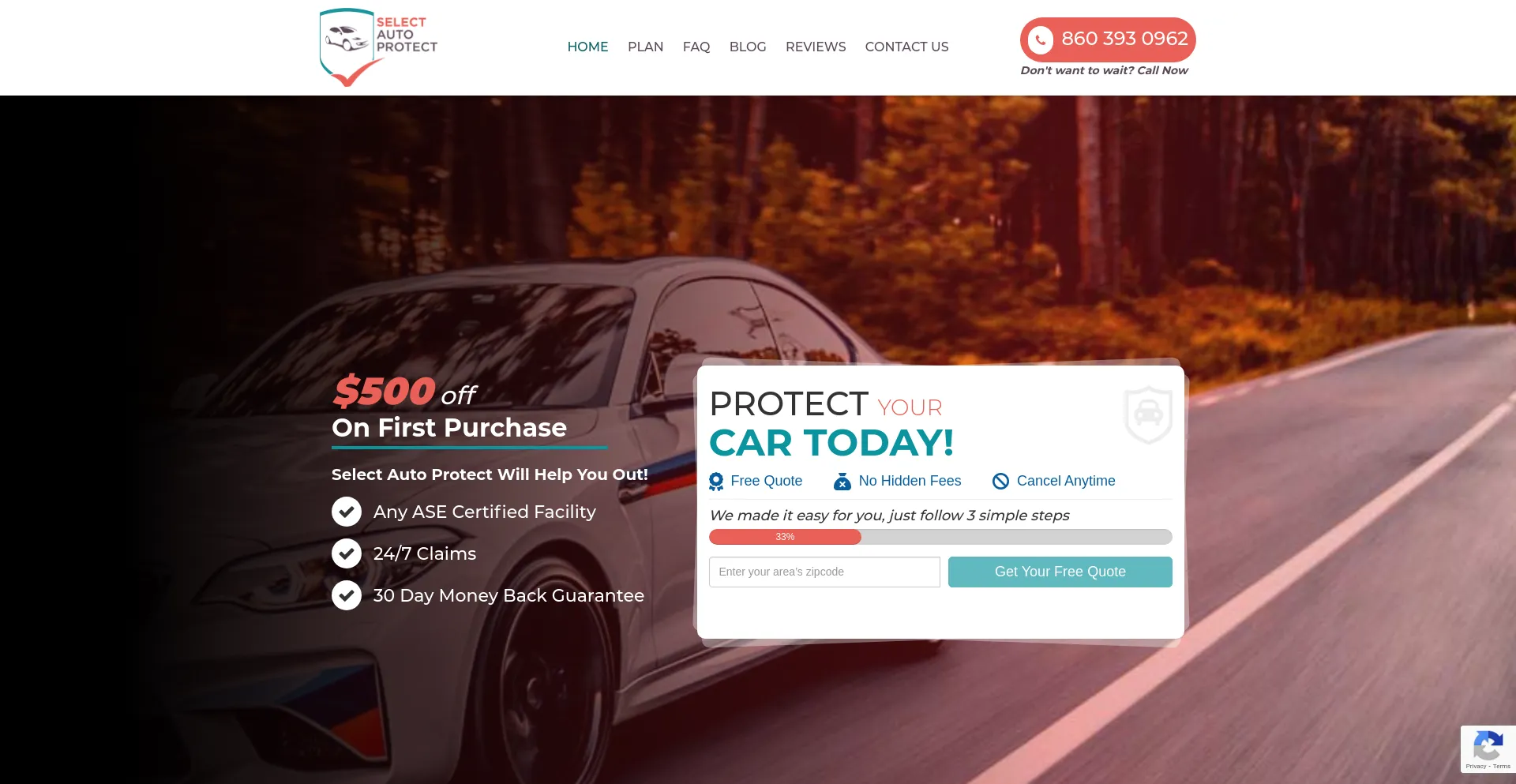 Screenshot of selectautoprotect.com homepage