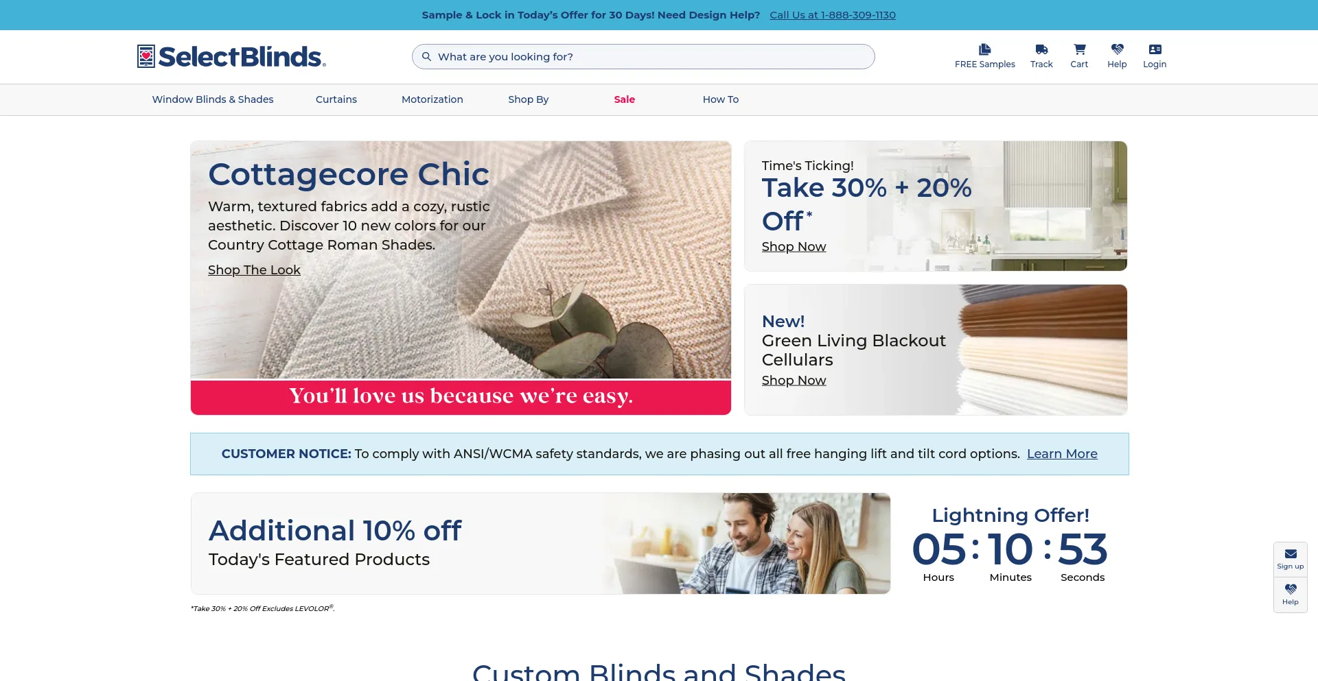 Screenshot of selectblinds.com homepage