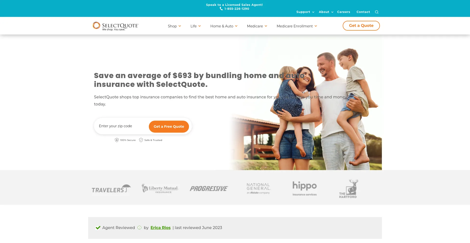 Screenshot of selectquoteautoandhome.com homepage