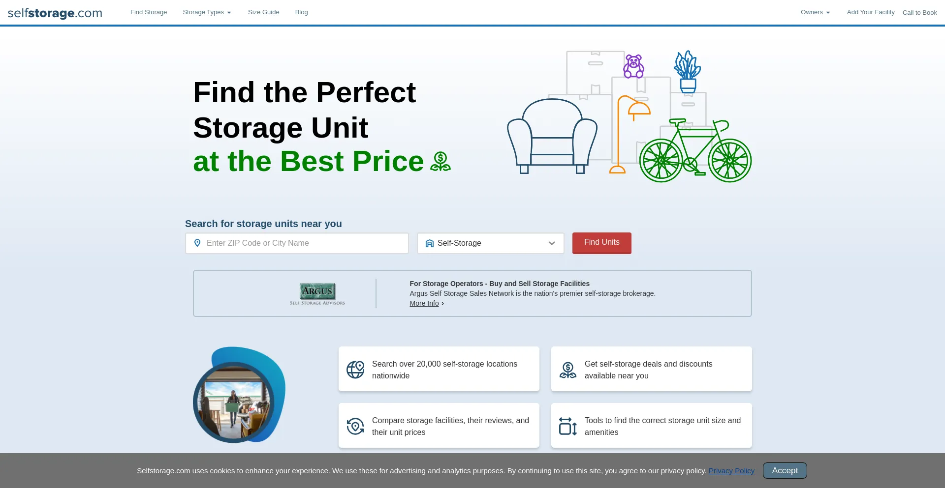 Screenshot of selfstorage.com homepage