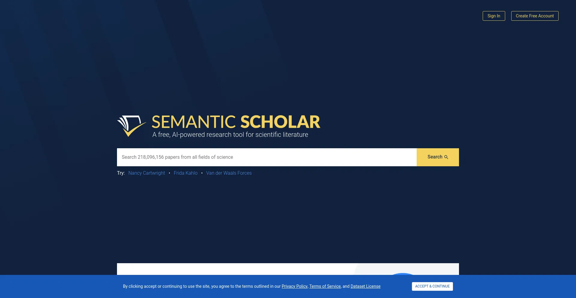 Screenshot of semanticscholar.org homepage