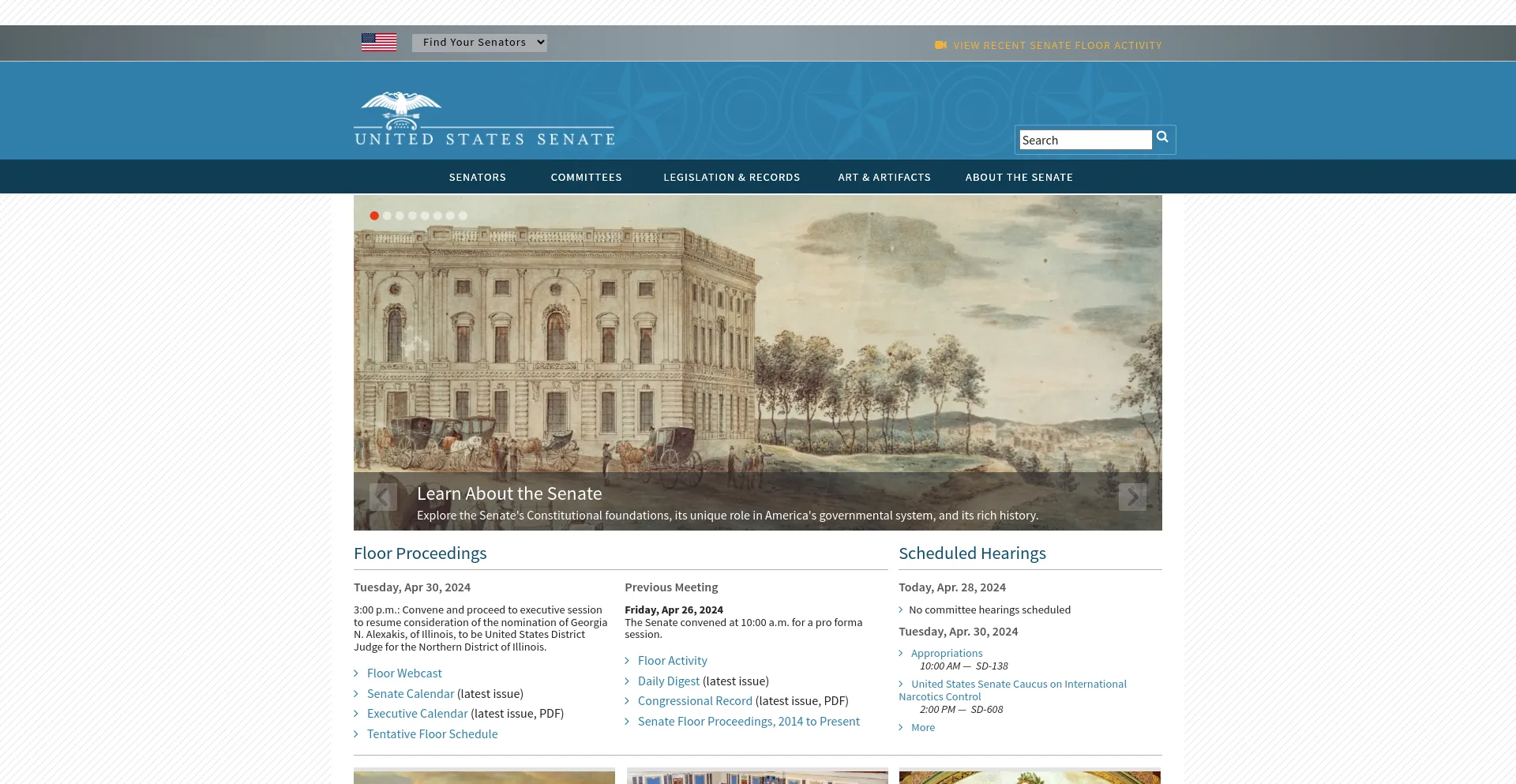 Screenshot of senate.gov homepage