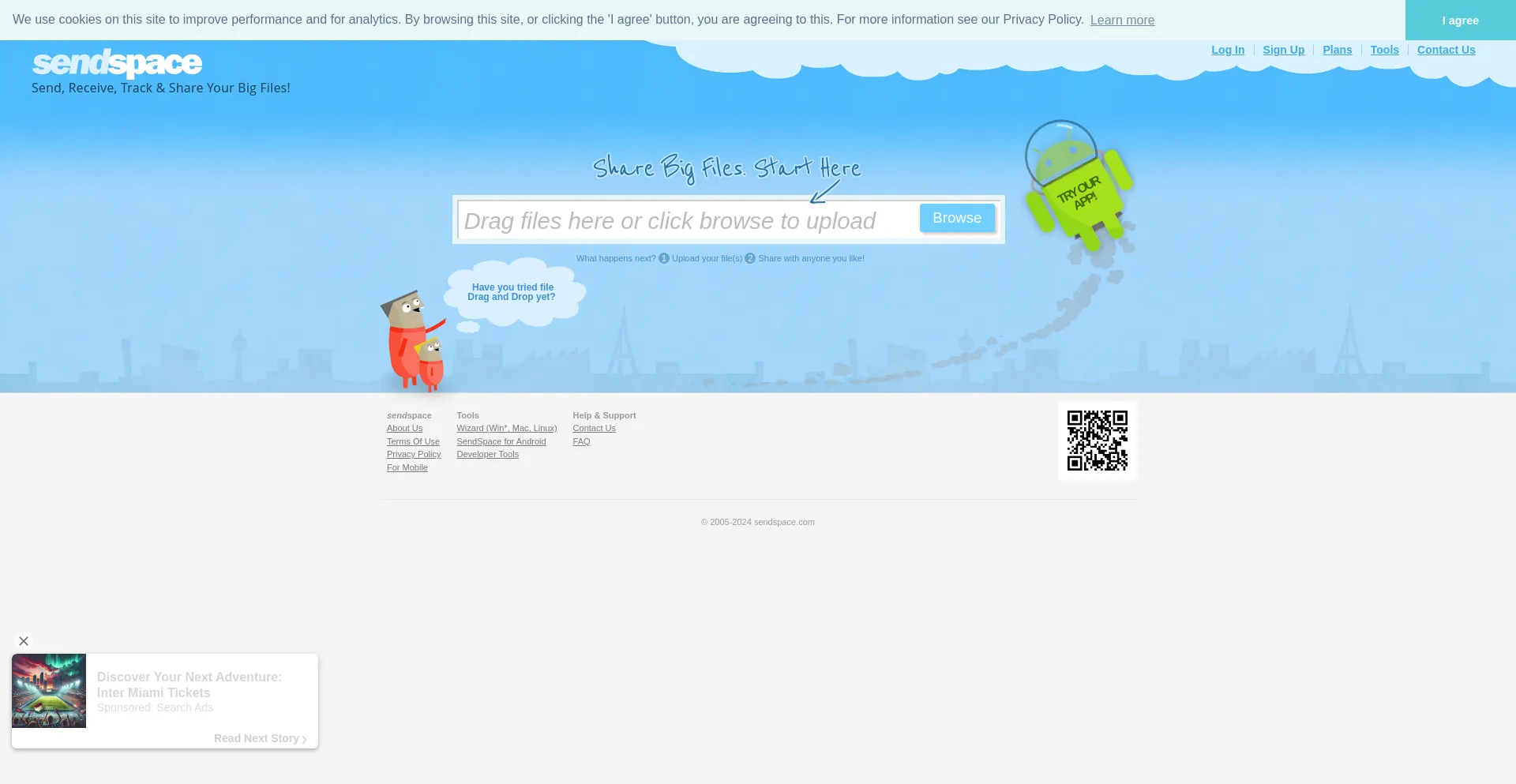 Screenshot of sendspace.com homepage