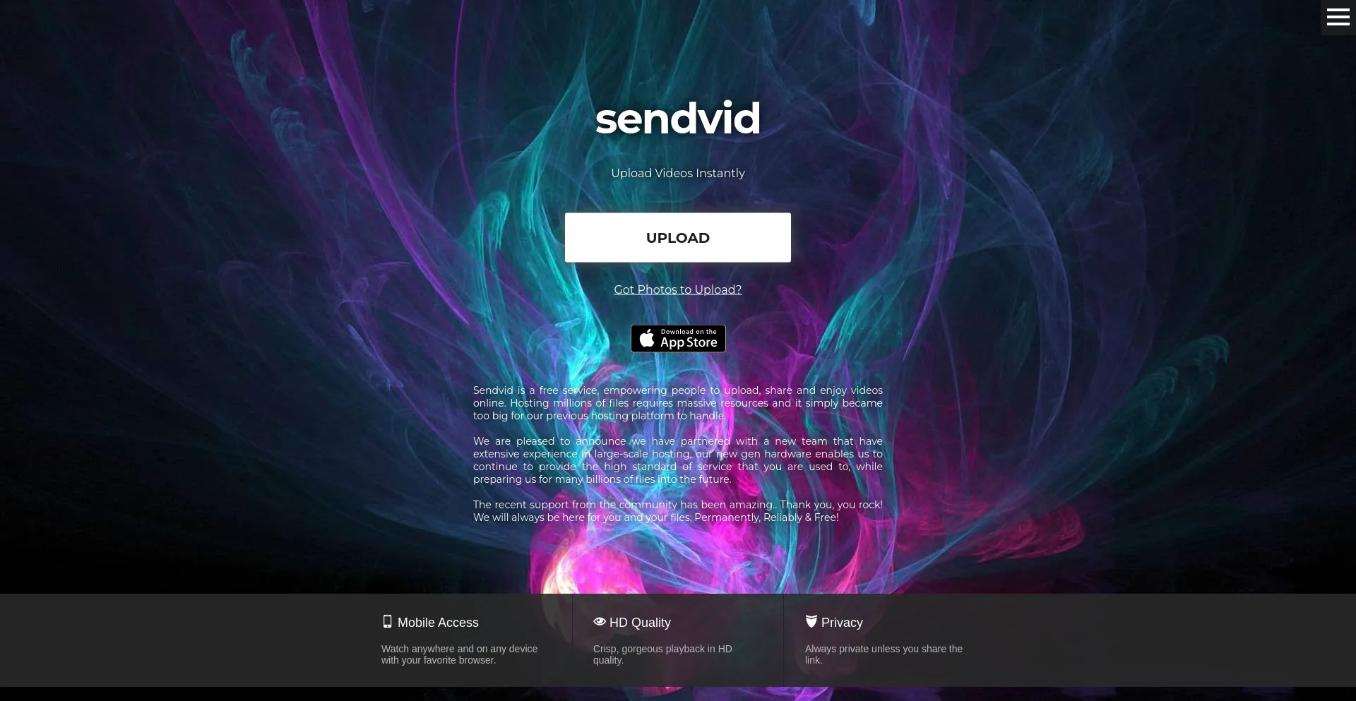 Screenshot of sendvid.com homepage