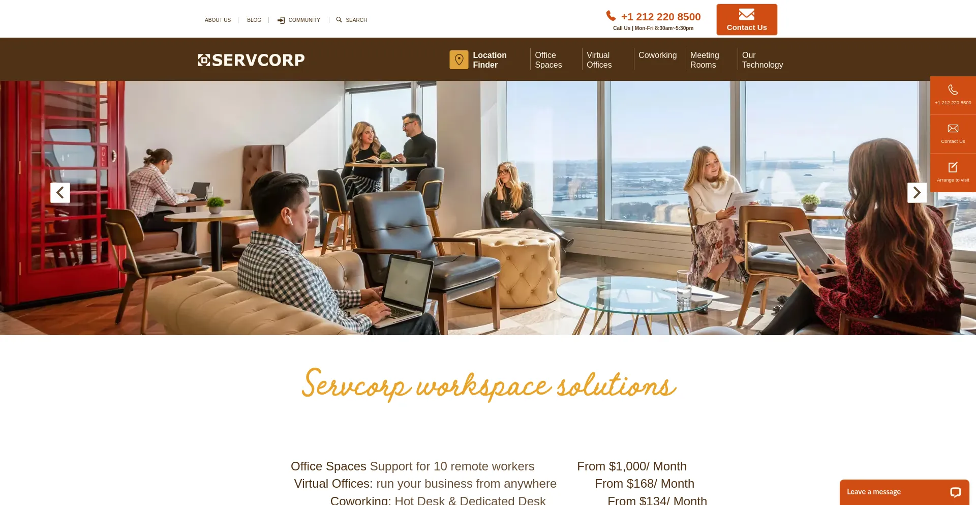 Screenshot of servcorp.com homepage