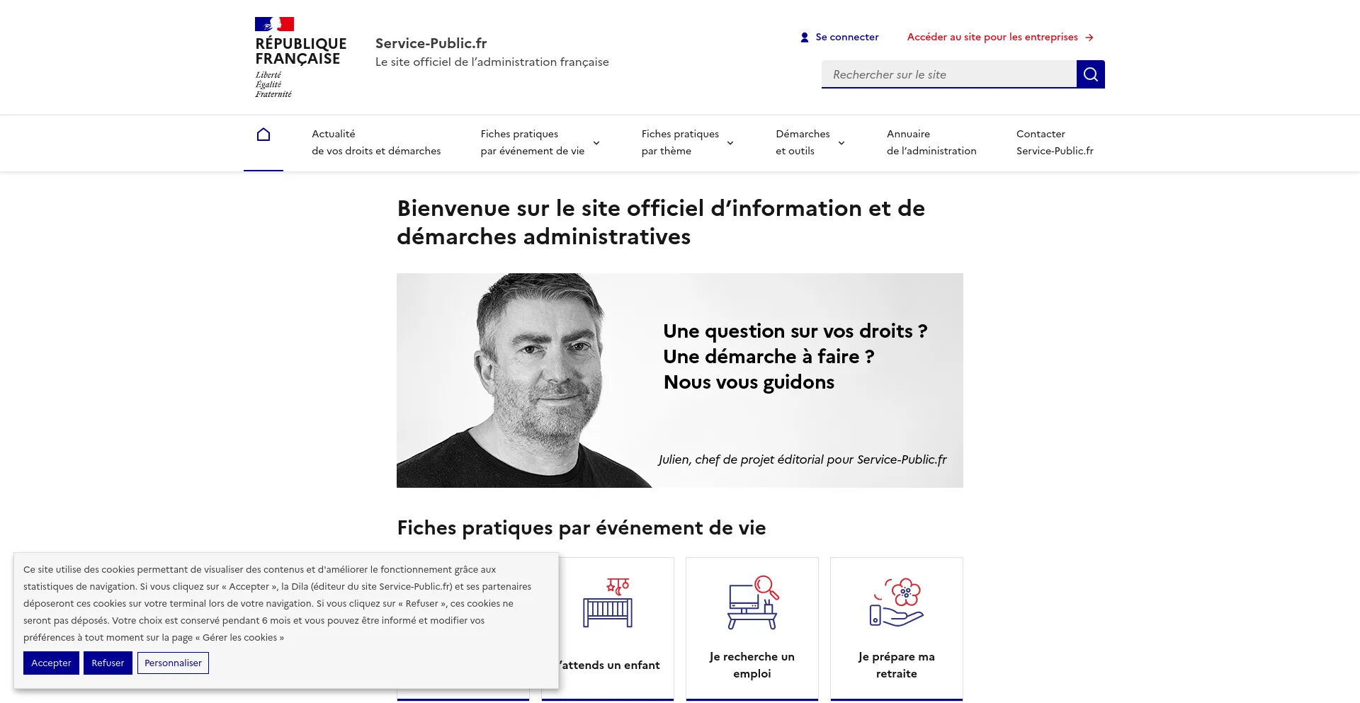 Screenshot of service-public.fr homepage