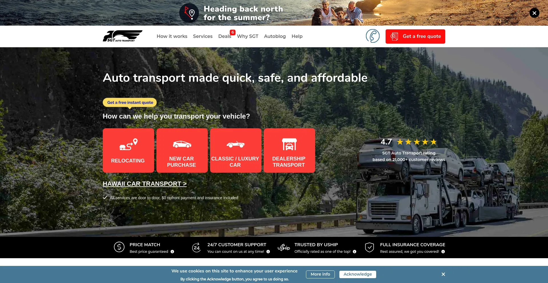 Screenshot of sgtautotransport.com homepage