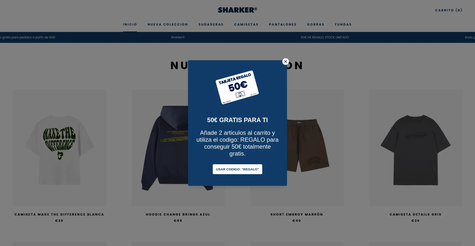 Screenshot of sharkerbrand.com homepage