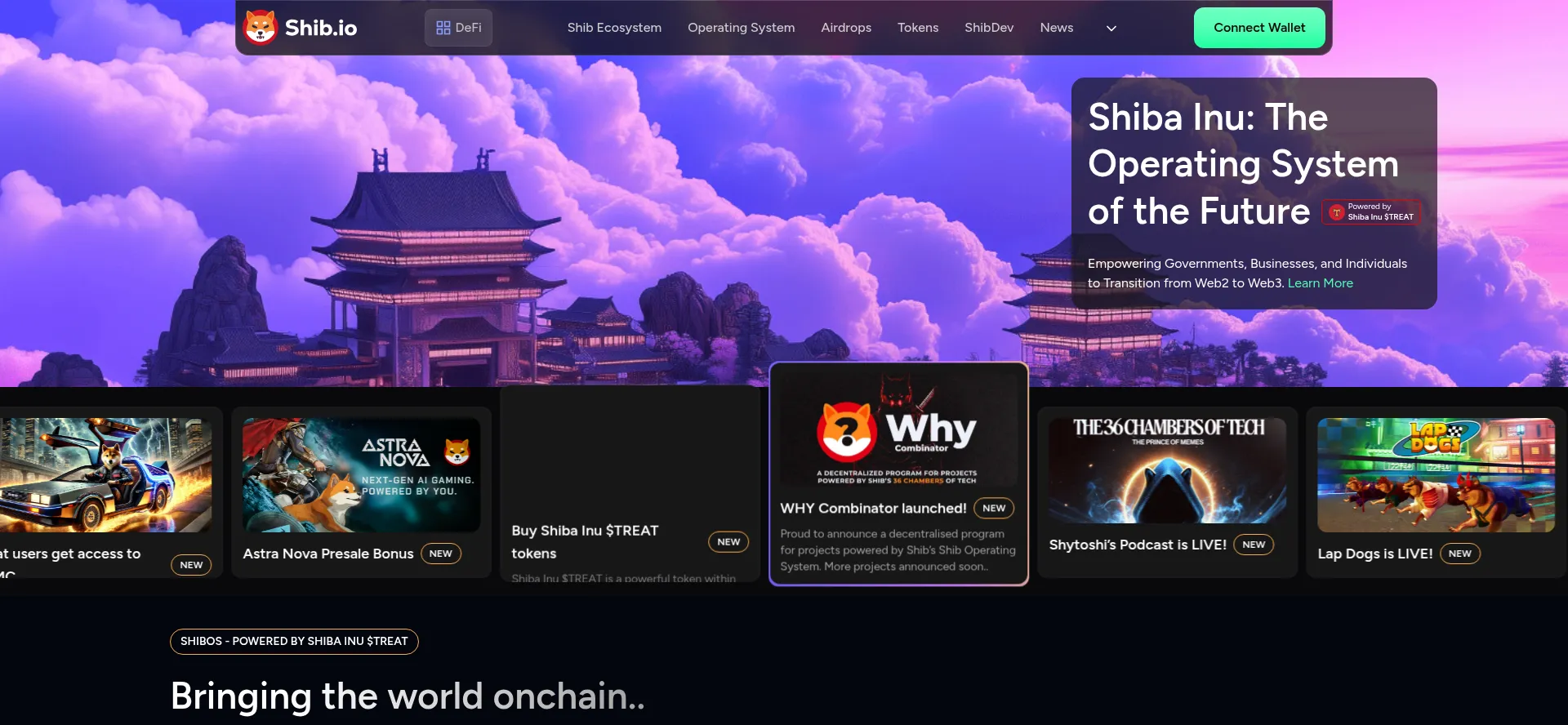 Screenshot of shib.io homepage