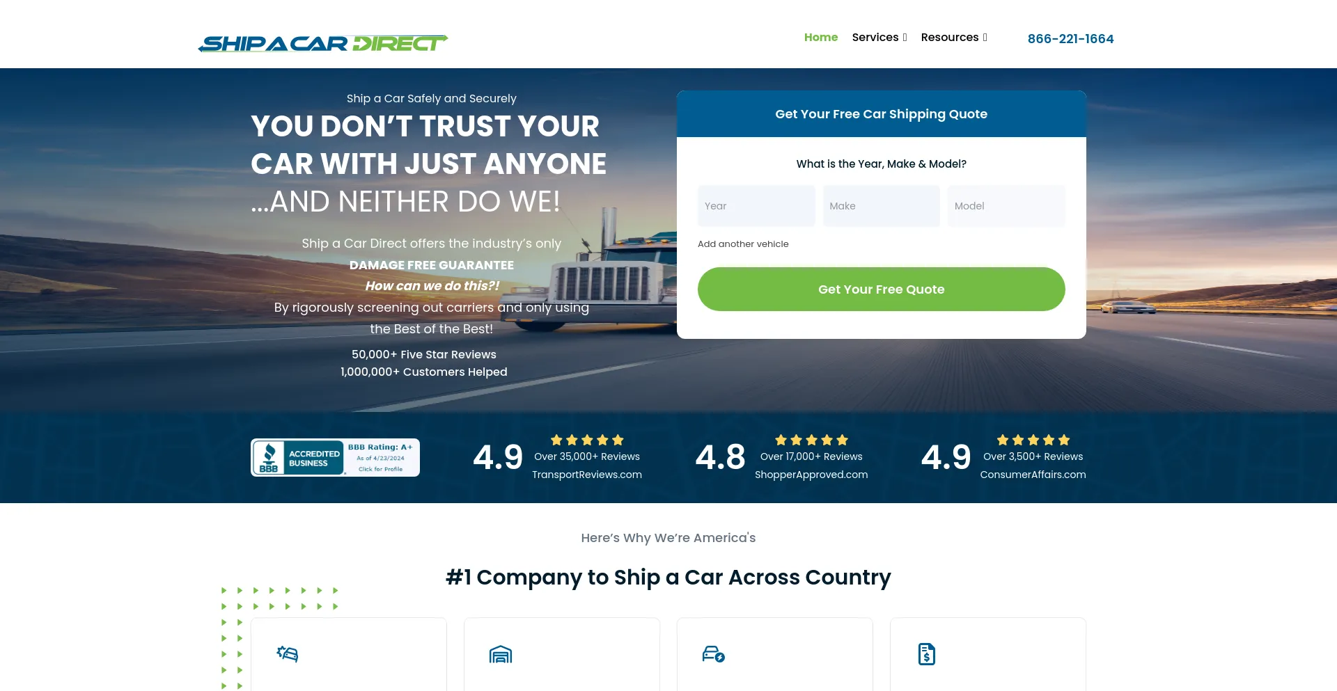 Screenshot of shipacardirect.com homepage