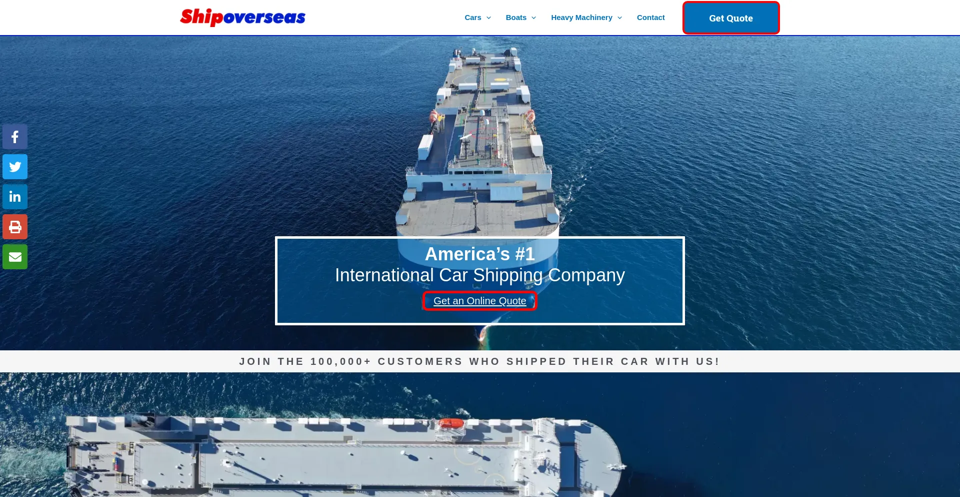 Screenshot of shipoverseas.com homepage